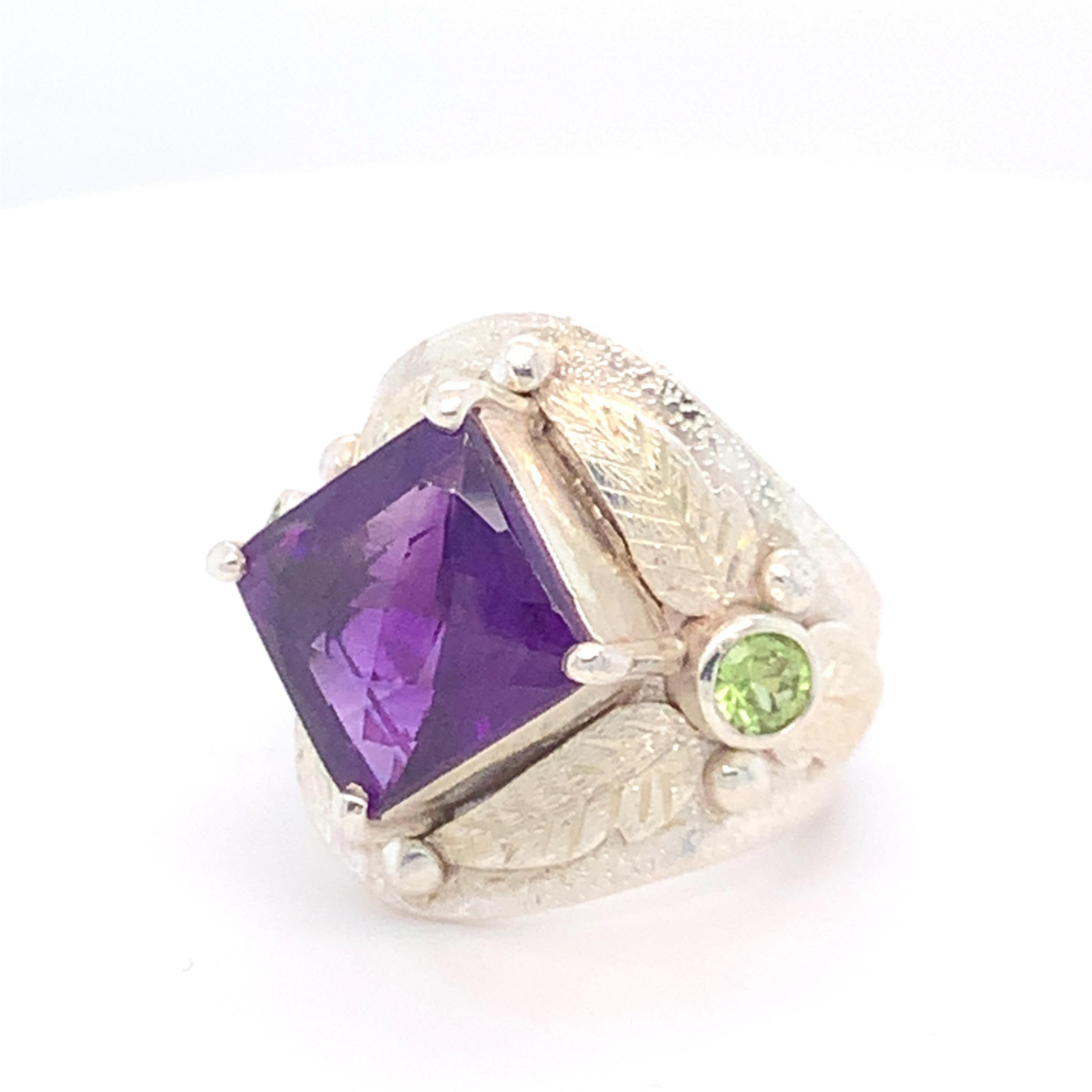 Handcrafted Natural Amethyst One of a Kind Sterling Silver Cocktail Ring For Sale 4