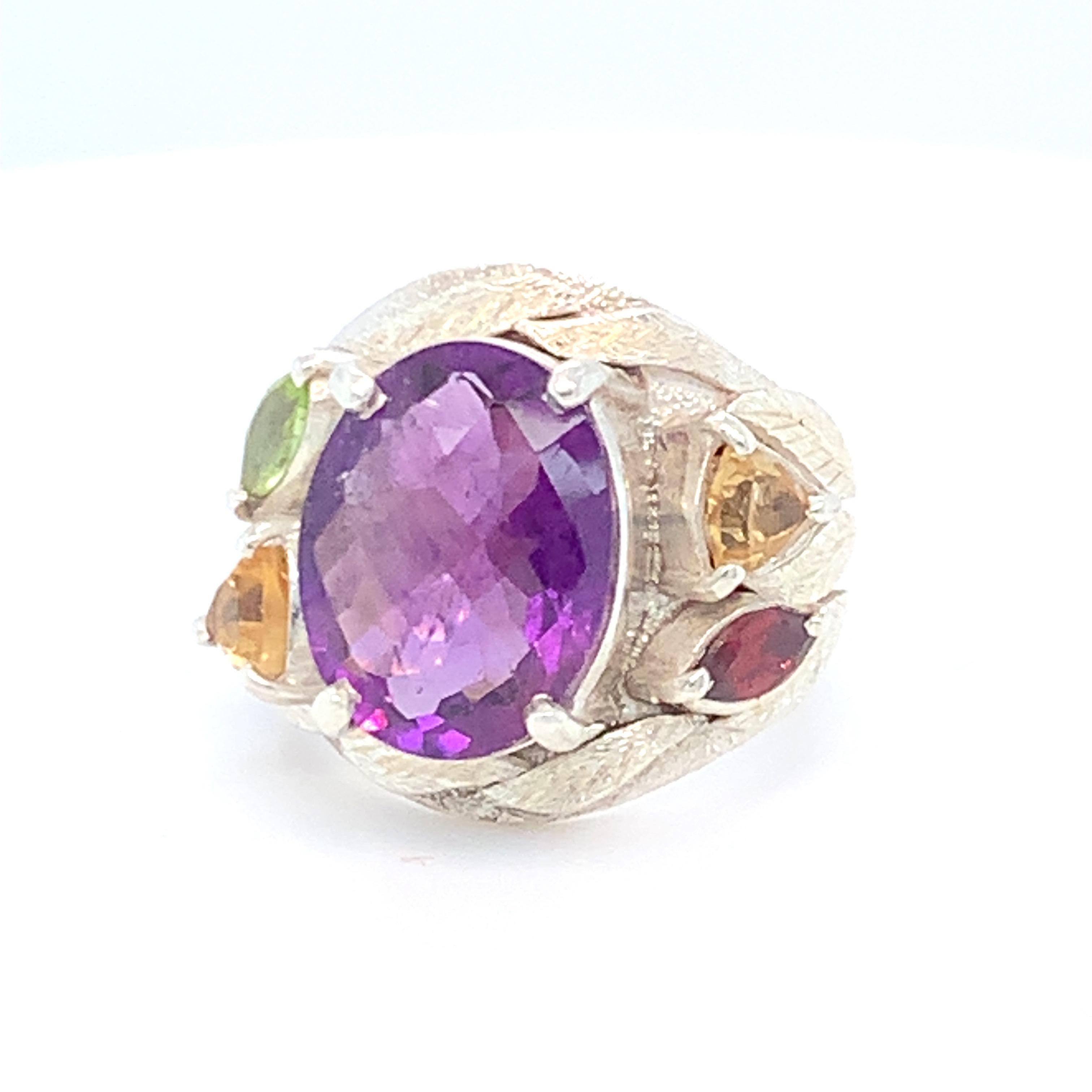 Handcrafted Natural Amethyst One of a Kind Sterling Silver Cocktail Ring For Sale 5