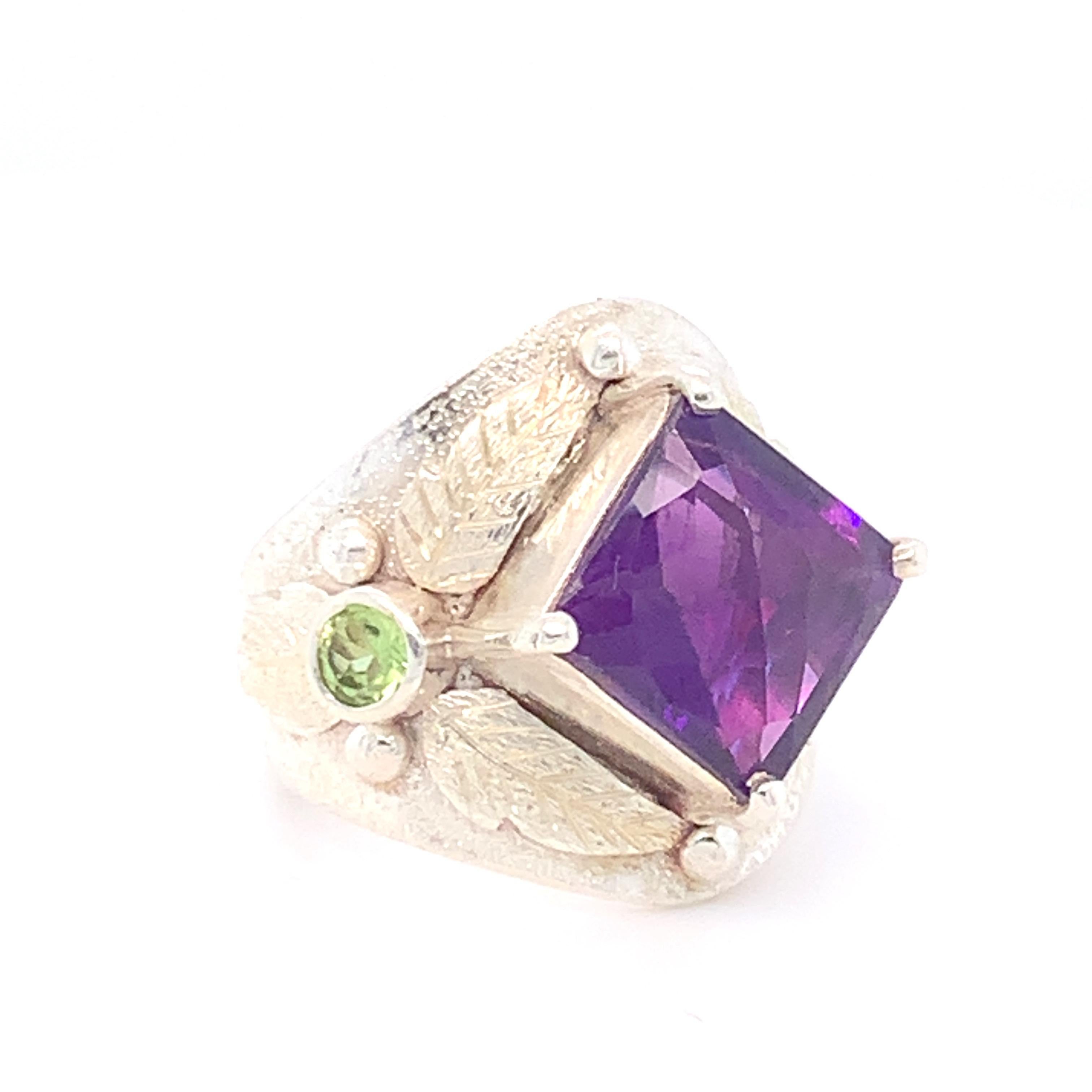 Handcrafted Natural Amethyst One of a Kind Sterling Silver Cocktail Ring For Sale 6