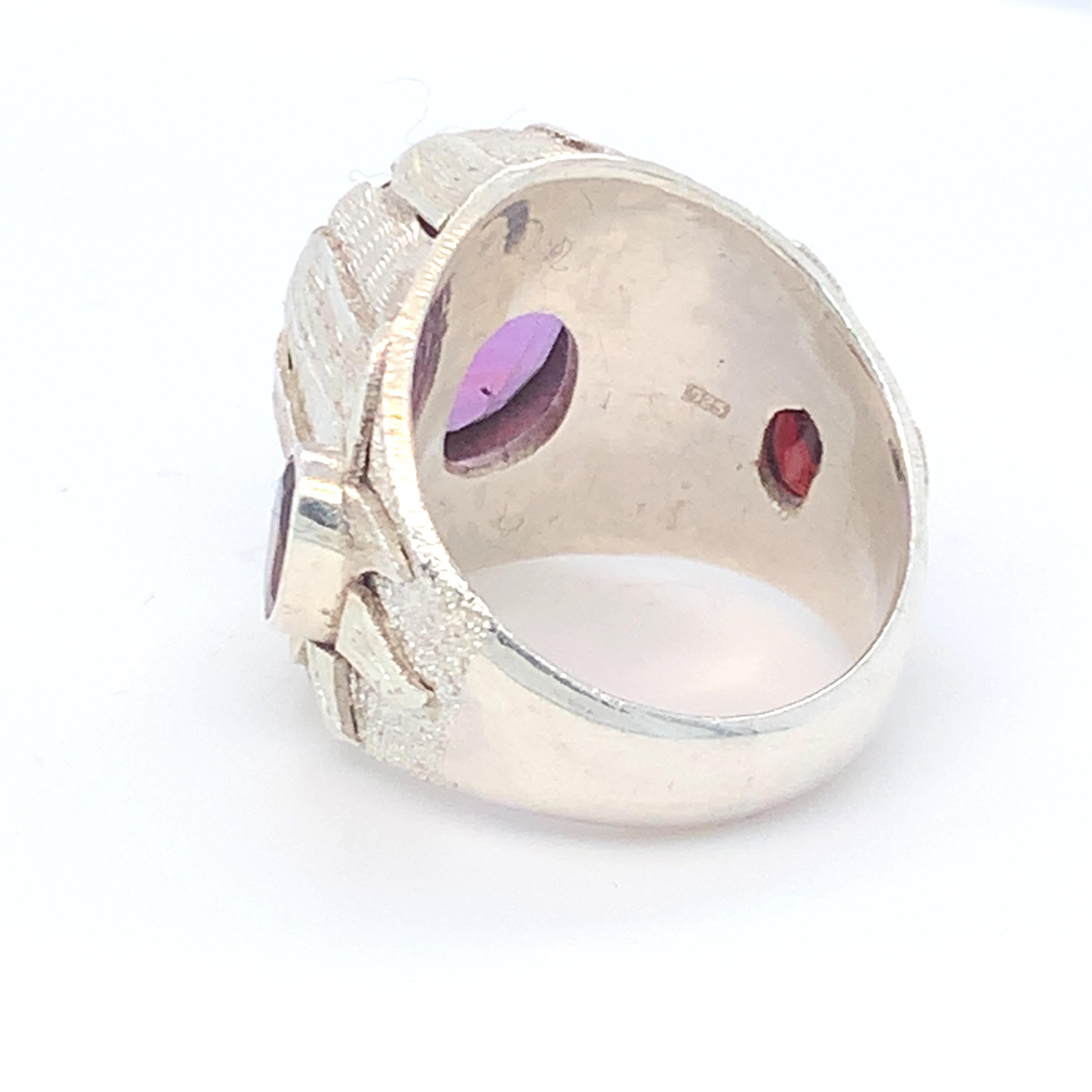 Oval Cut Handcrafted Natural Amethyst One of a Kind Sterling Silver Cocktail Ring For Sale