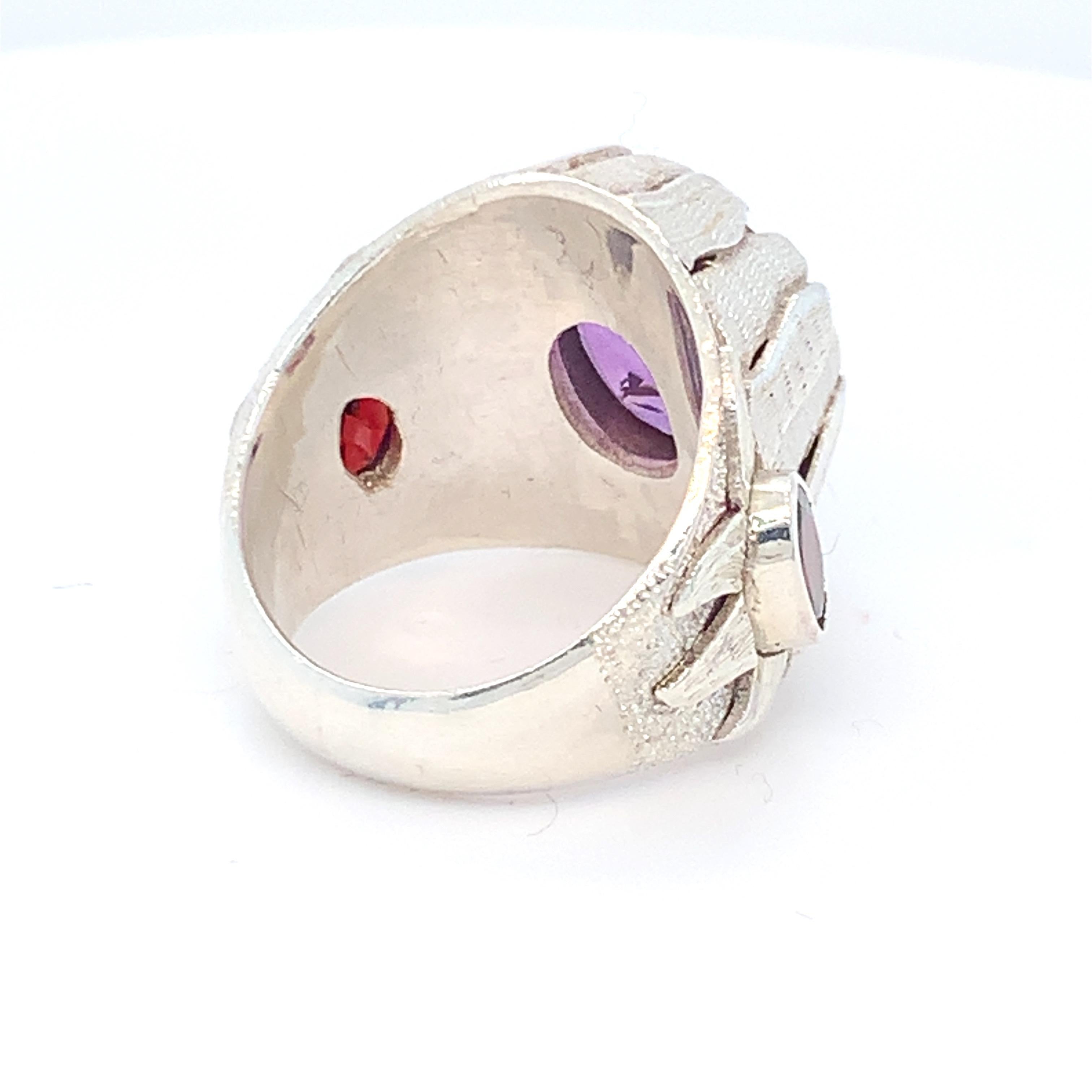 Handcrafted Natural Amethyst One of a Kind Sterling Silver Cocktail Ring In New Condition For Sale In Trumbull, CT