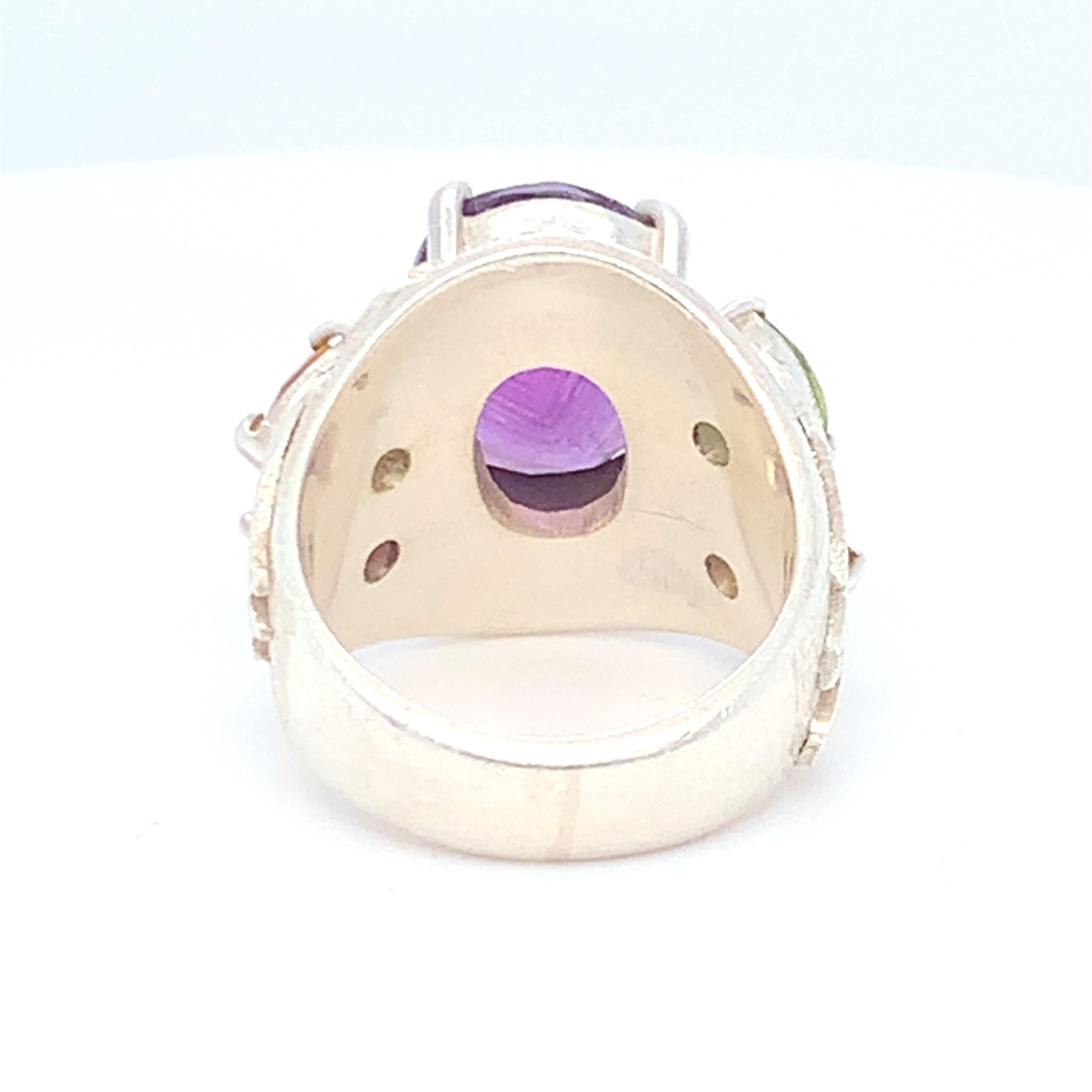 Women's Handcrafted Natural Amethyst One of a Kind Sterling Silver Cocktail Ring For Sale