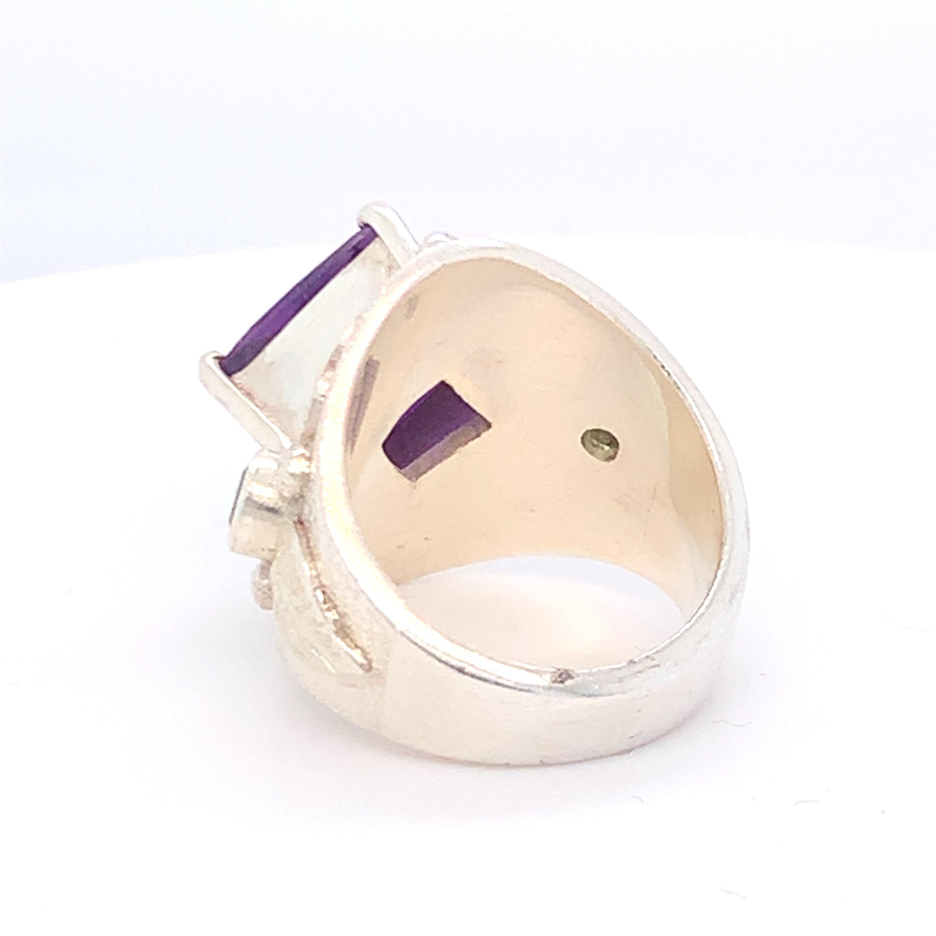 Women's Handcrafted Natural Amethyst One of a Kind Sterling Silver Cocktail Ring For Sale