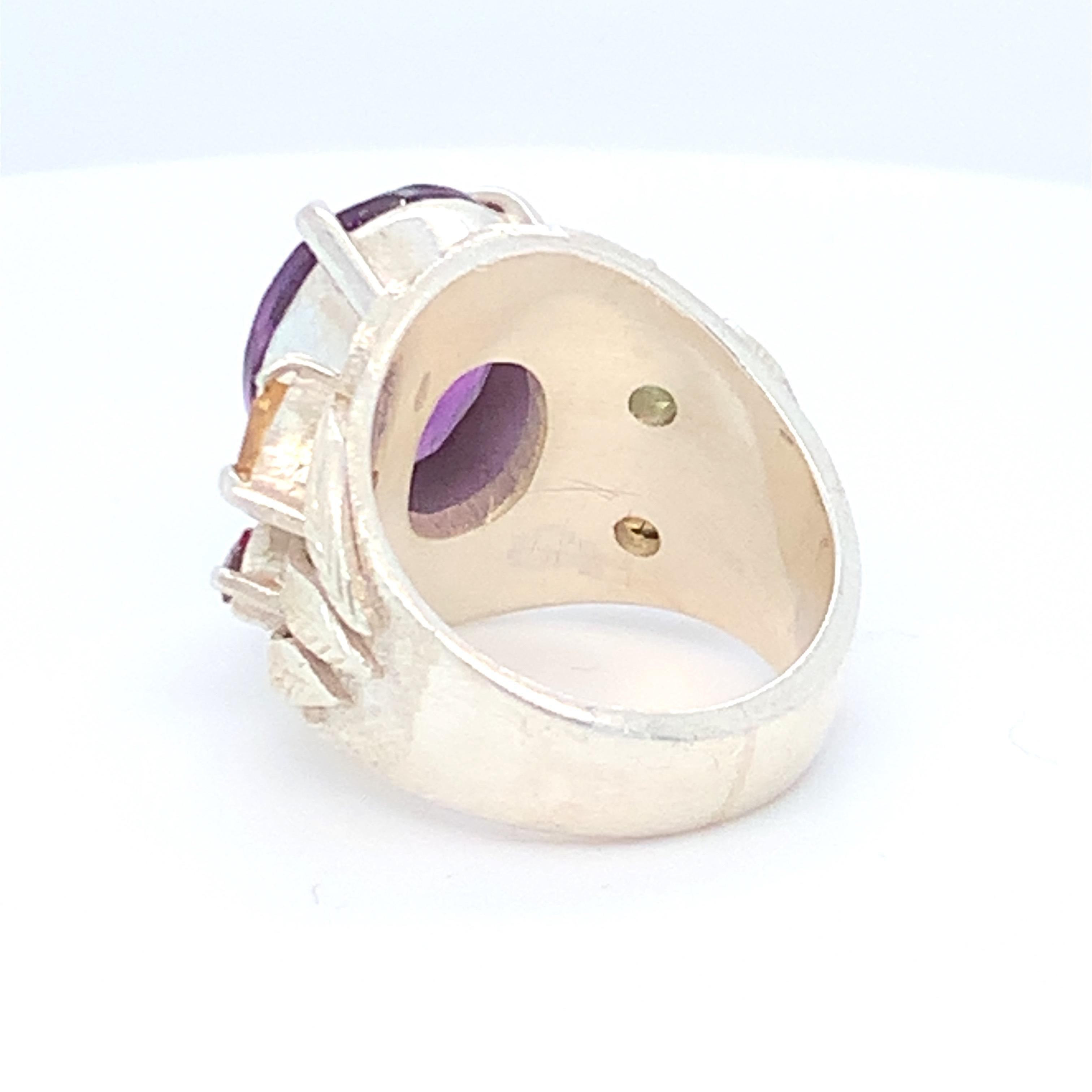 Handcrafted Natural Amethyst One of a Kind Sterling Silver Cocktail Ring For Sale 1