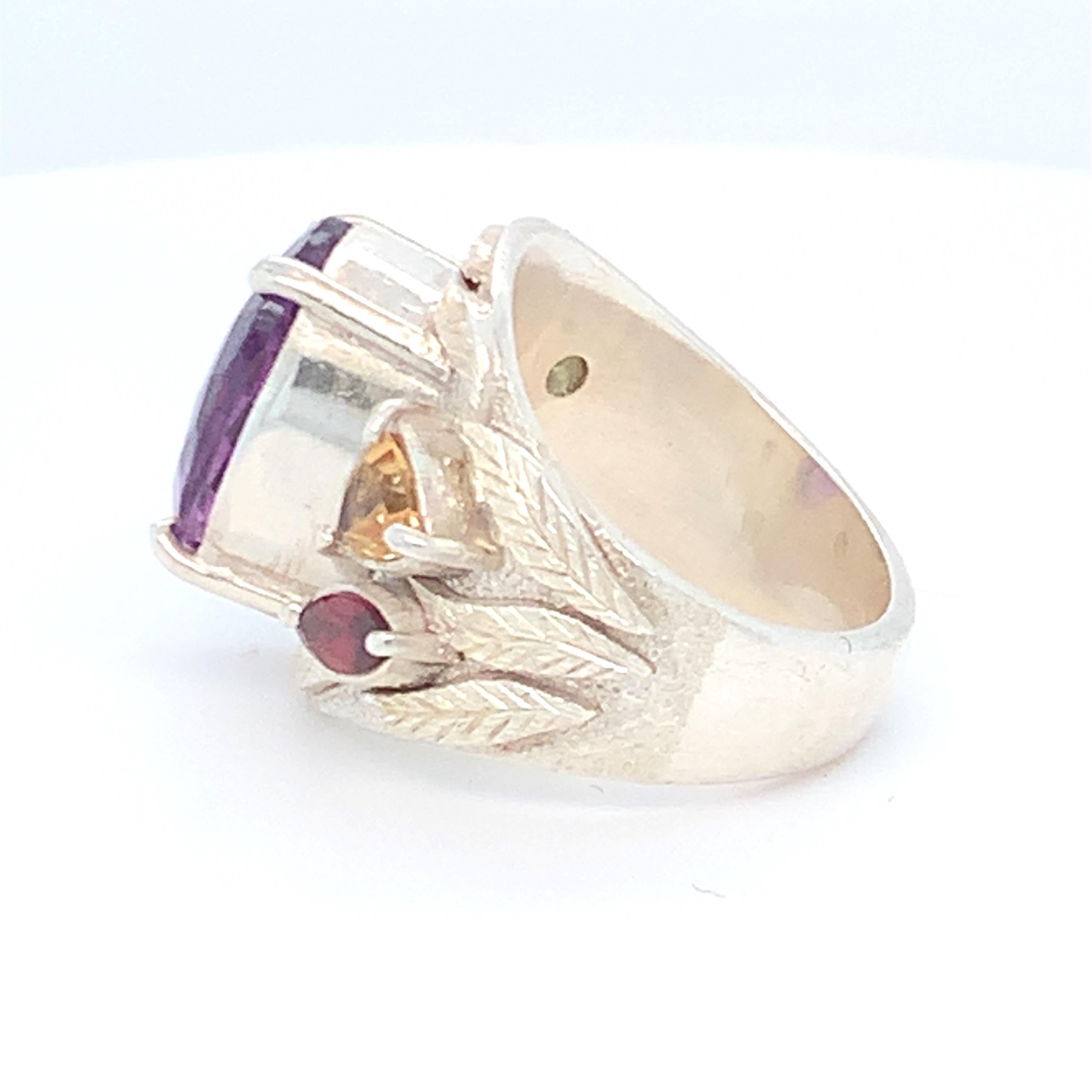 Handcrafted Natural Amethyst One of a Kind Sterling Silver Cocktail Ring For Sale 2