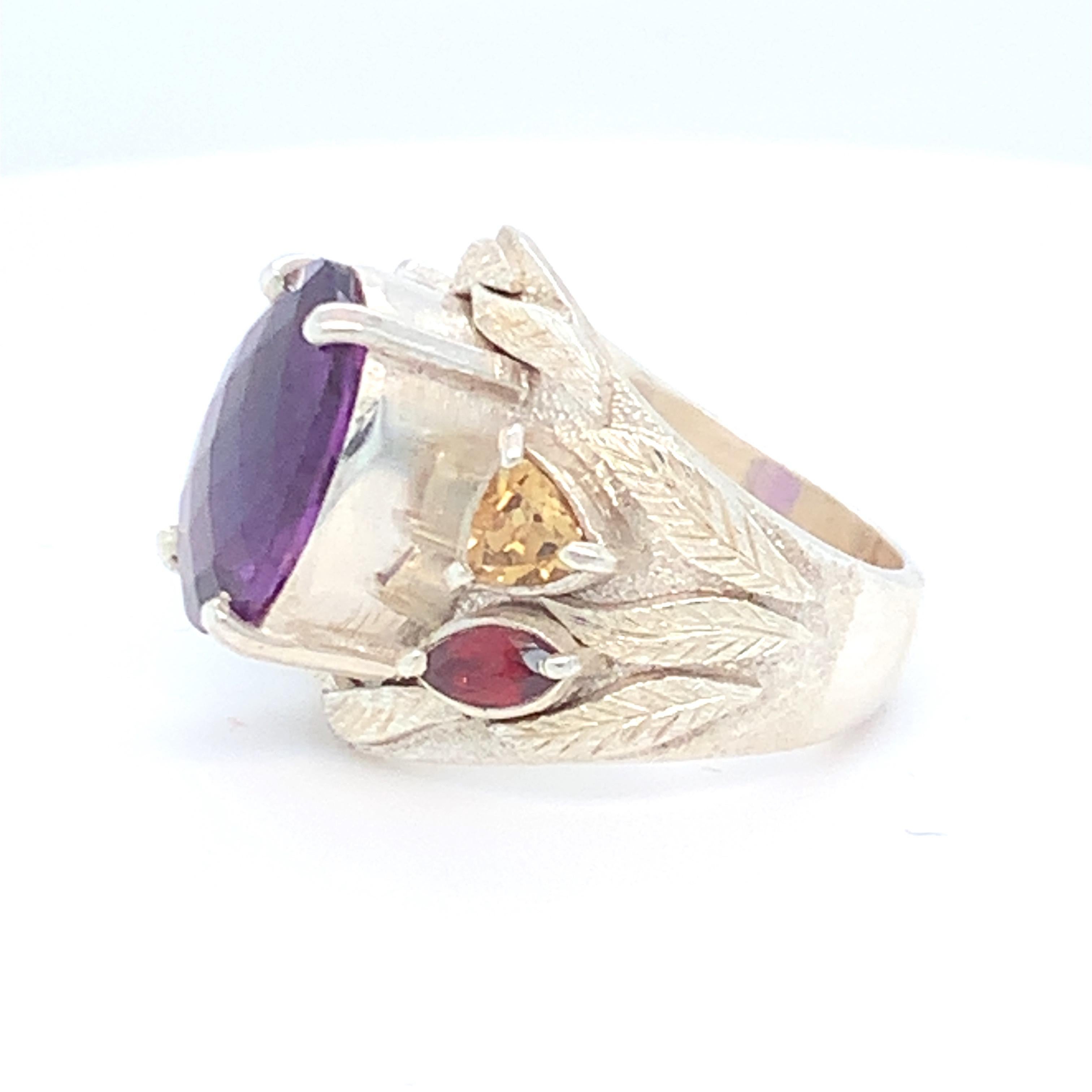 Handcrafted Natural Amethyst One of a Kind Sterling Silver Cocktail Ring For Sale 3