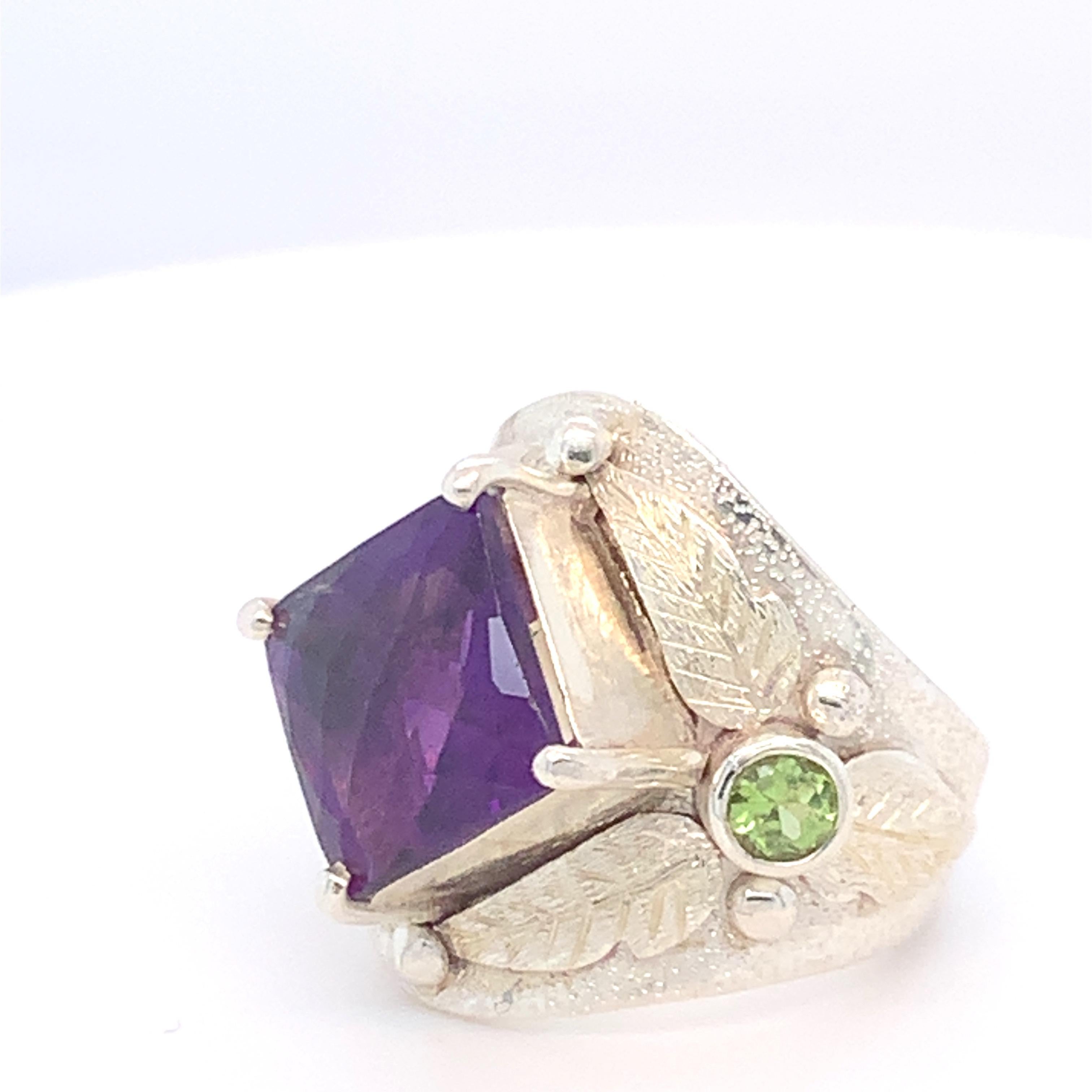 Handcrafted Natural Amethyst One of a Kind Sterling Silver Cocktail Ring For Sale 3