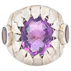 Einzigartiger Cocktailring aus Sterlingsilber mit natürlichem Amethyst, handgefertigt