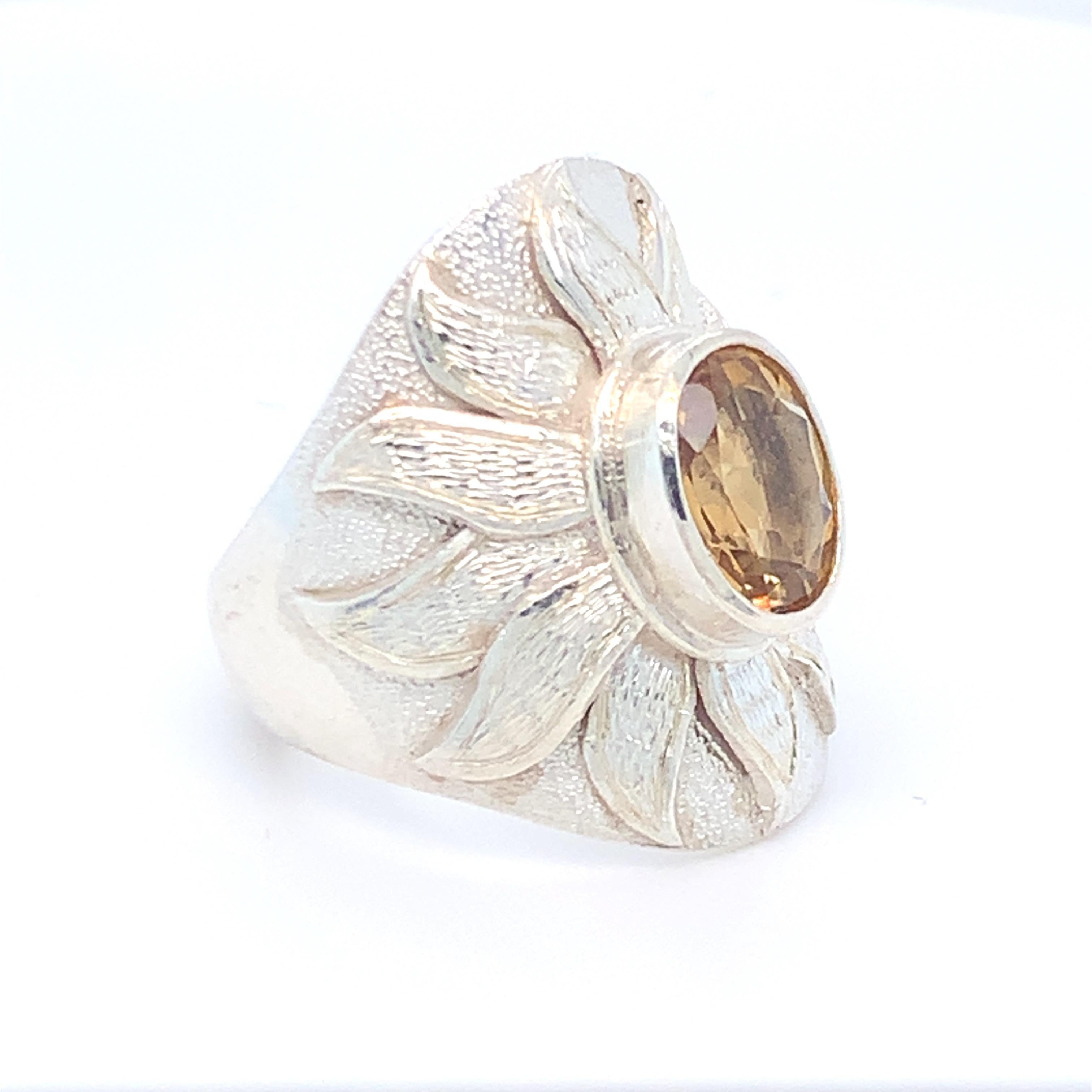 Artisan Handcrafted Natural Citrine One of a Kind Sterling Silver Cocktail Ring For Sale