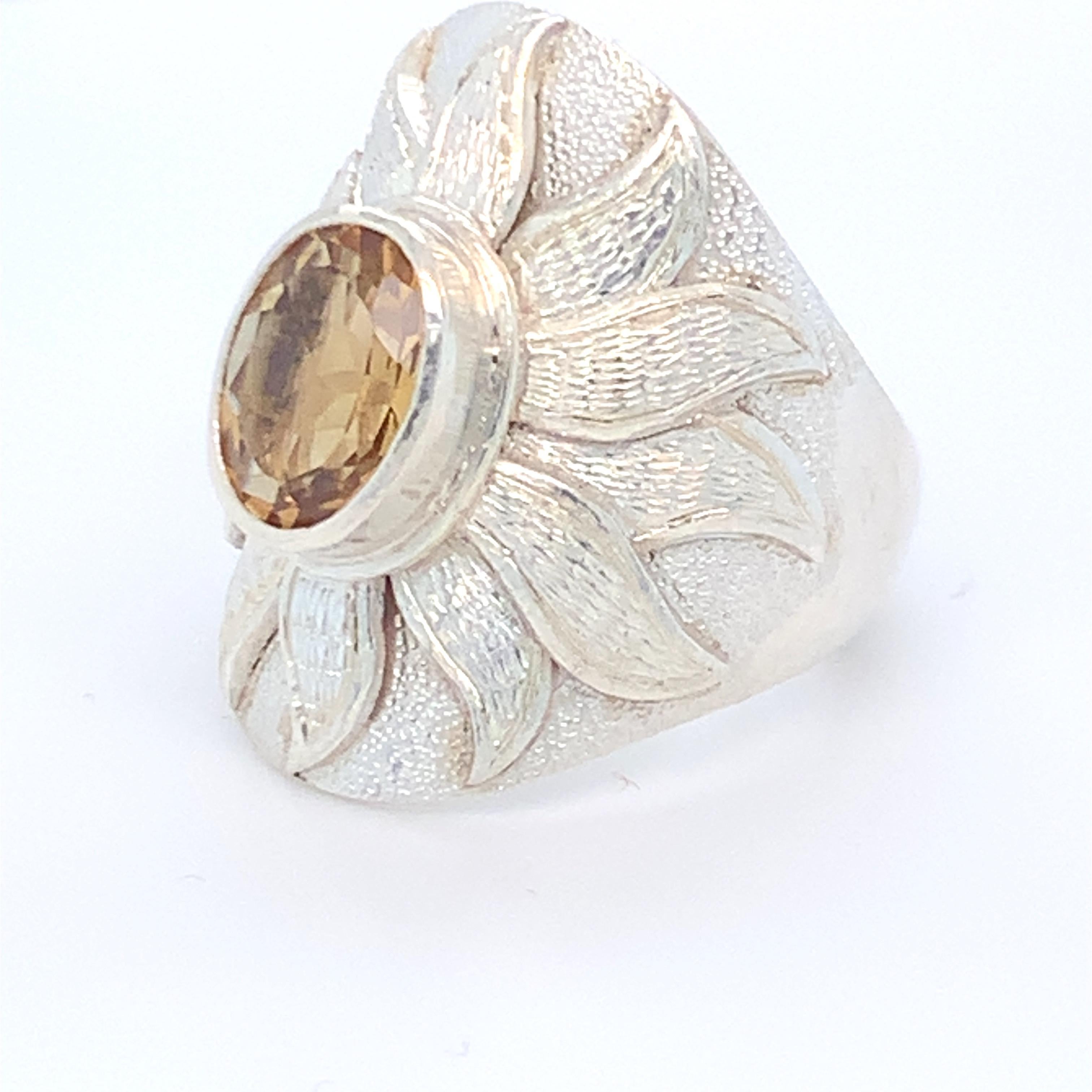 Handcrafted Natural Citrine One of a Kind Sterling Silver Cocktail Ring In New Condition For Sale In Trumbull, CT