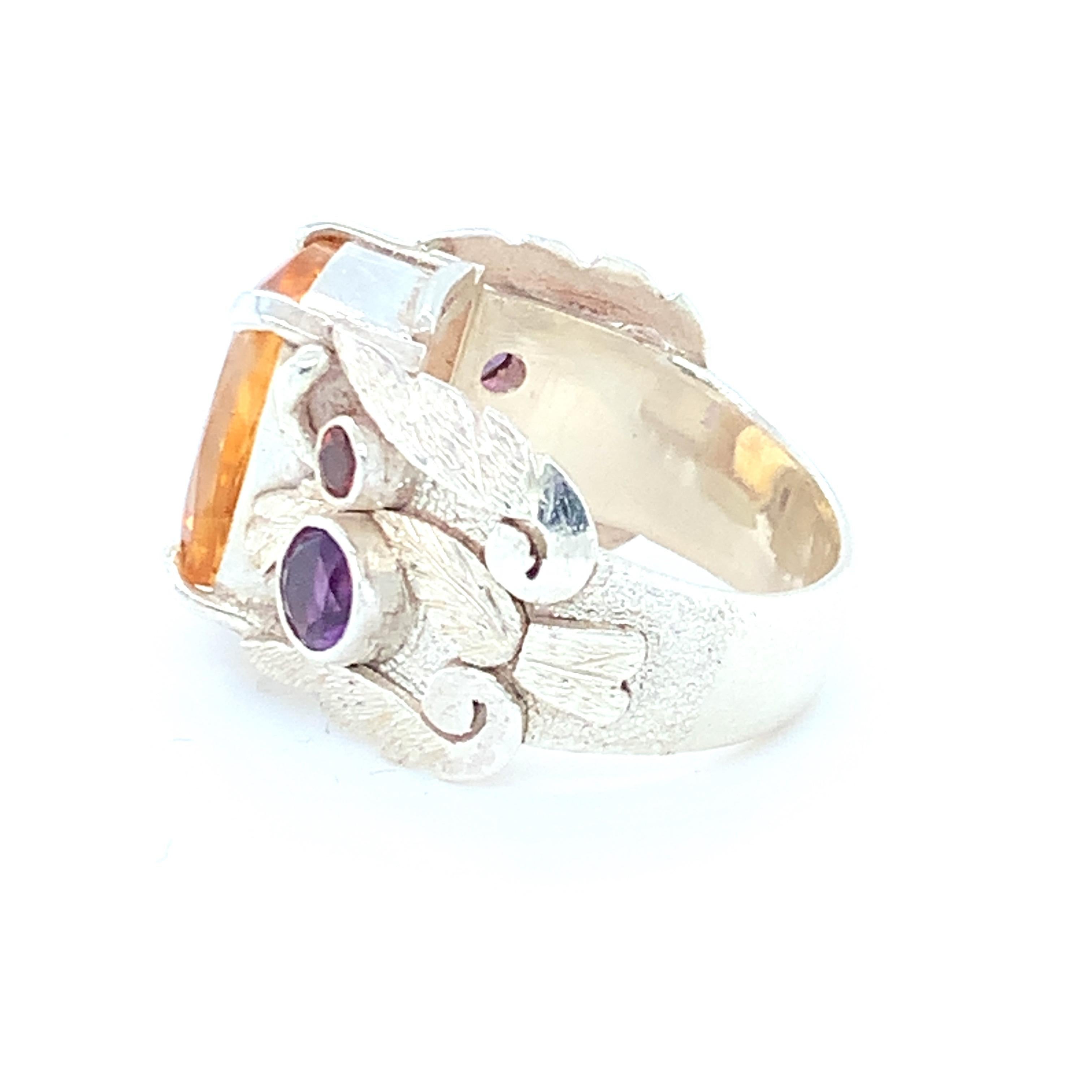 Women's Handcrafted Natural Citrine One of a Kind Sterling Silver Cocktail Ring For Sale