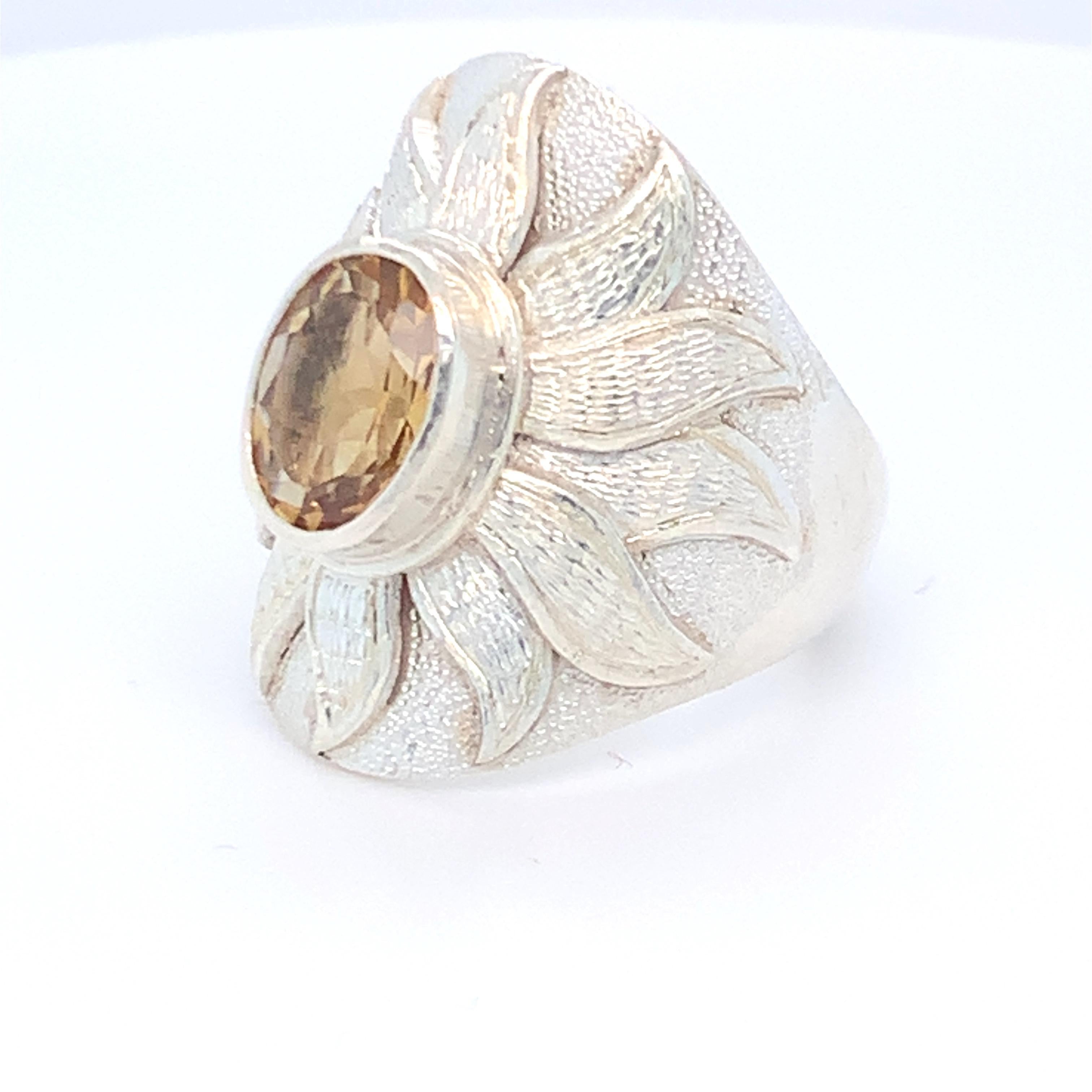 Handcrafted Natural Citrine One of a Kind Sterling Silver Cocktail Ring For Sale 1