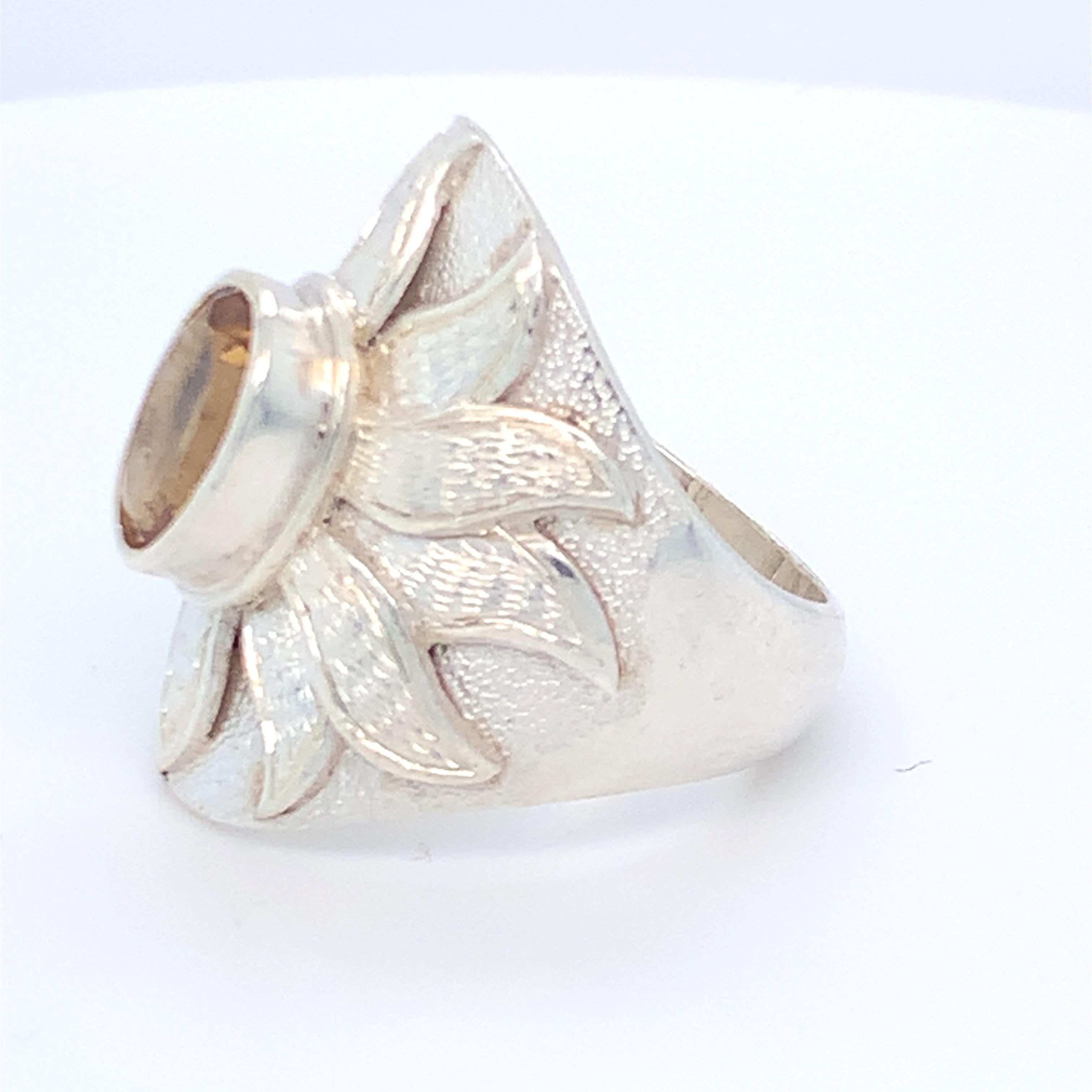 Handcrafted Natural Citrine One of a Kind Sterling Silver Cocktail Ring For Sale 2