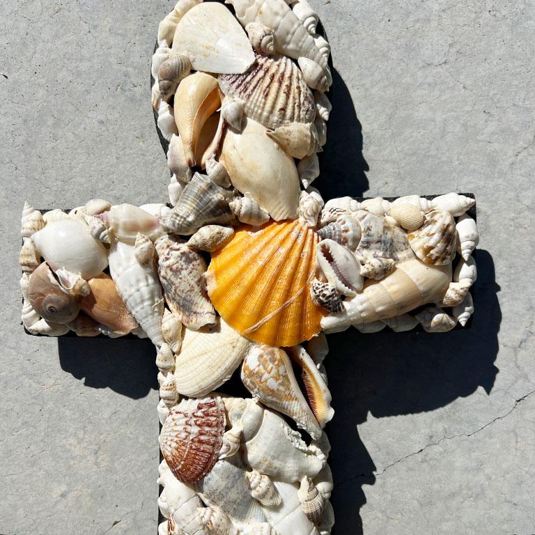 American Handcrafted Natural Coastal Sea Shell Encrusted Anchor Wall Hanging For Sale