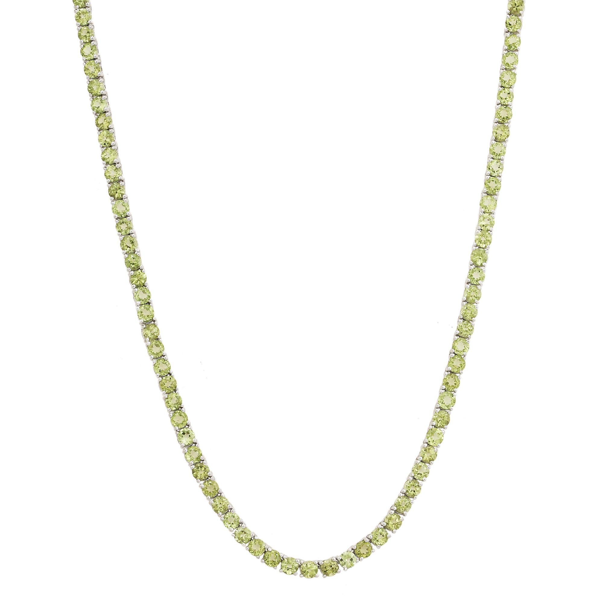 Collar artesanal de tenis de peridoto verde natural en plata 925 Joyas para ella en Nuevo estado para la venta en New York, NY
