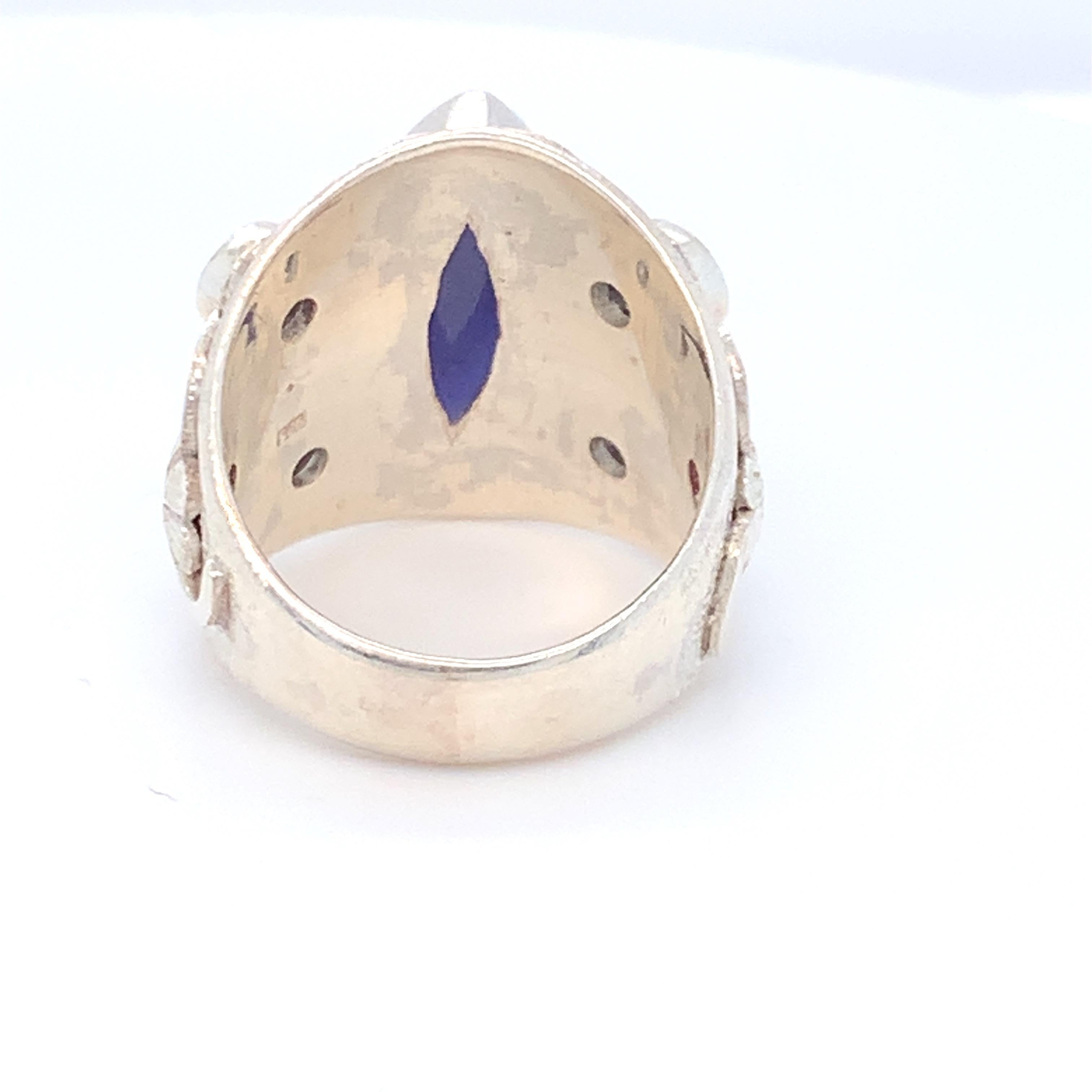 Cabochon Handcrafted Natural Iolite One of a Kind Sterling Silver Cocktail Ring For Sale