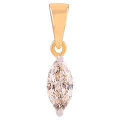 Handcrafted Natural Marquise Cut Diamond Solitaire Pendant in 14K Yellow Gold