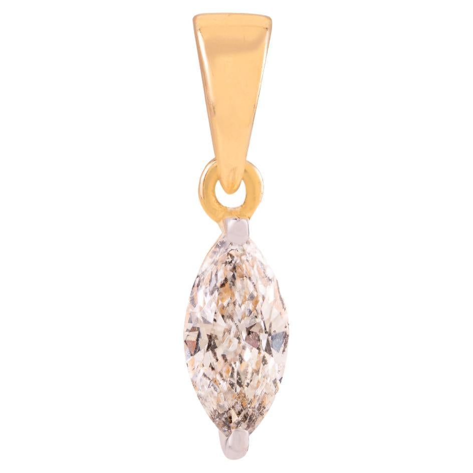 Pendentif solitaire en or jaune 18 carats, diamant naturel taillé en marquise, fait main