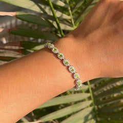Handcrafted Natural Peridot with CZ 925 Sterling Silver Tennis Bracelet for Her