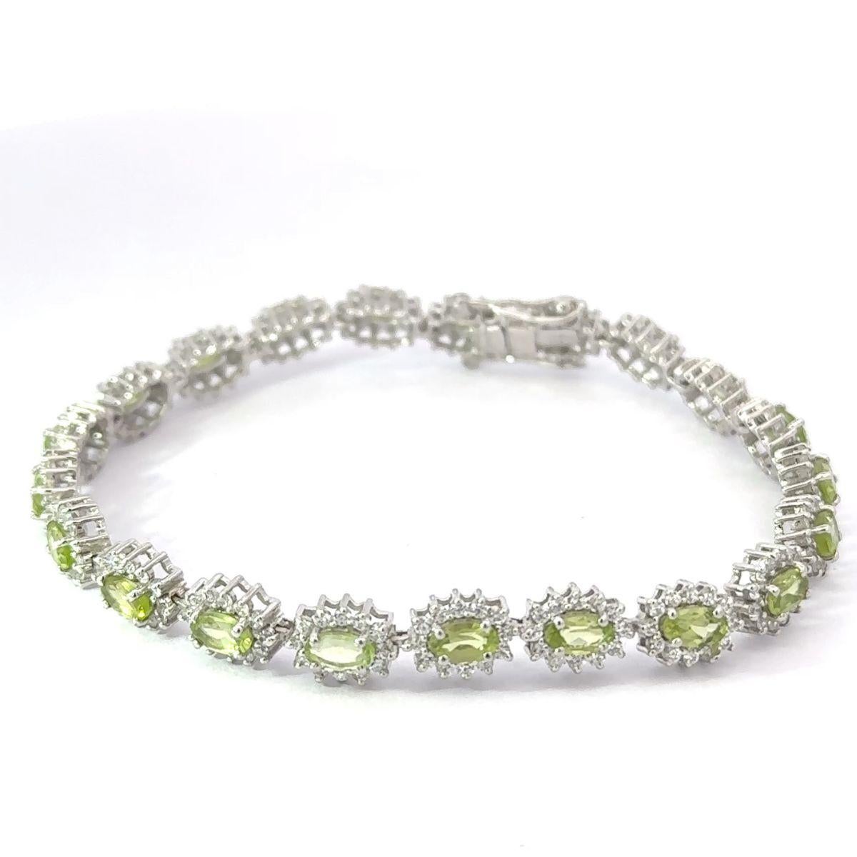 Handcrafted Natural Peridot with CZ 925 Sterling Silver Tennis Bracelet for Her For Sale 3