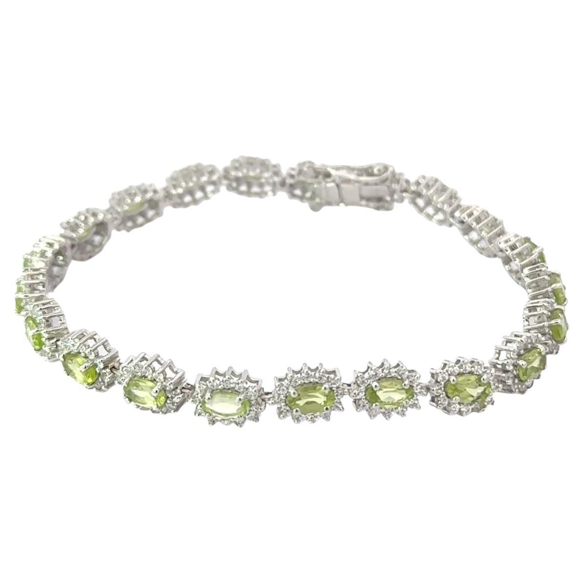 Handcrafted Natural Peridot with CZ 925 Sterling Silver Tennis Bracelet for Her For Sale
