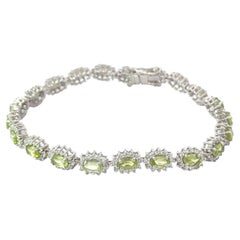 Pulsera artesanal de peridoto natural con circonita de plata de ley 925 para mamá