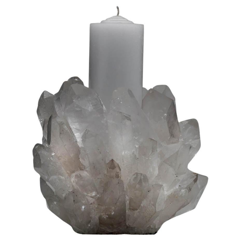 Handcrafted Natural Quartz Point Candle Holder For Sale