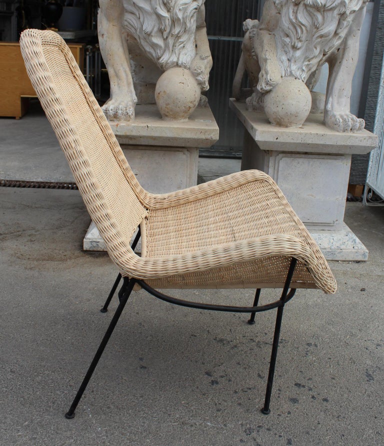 Handcrafted Natural Rattan Chair with Iron Legs and Back at 1stDibs