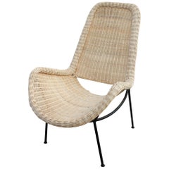 Handcrafted Natural Rattan Chair with Iron Legs and Back