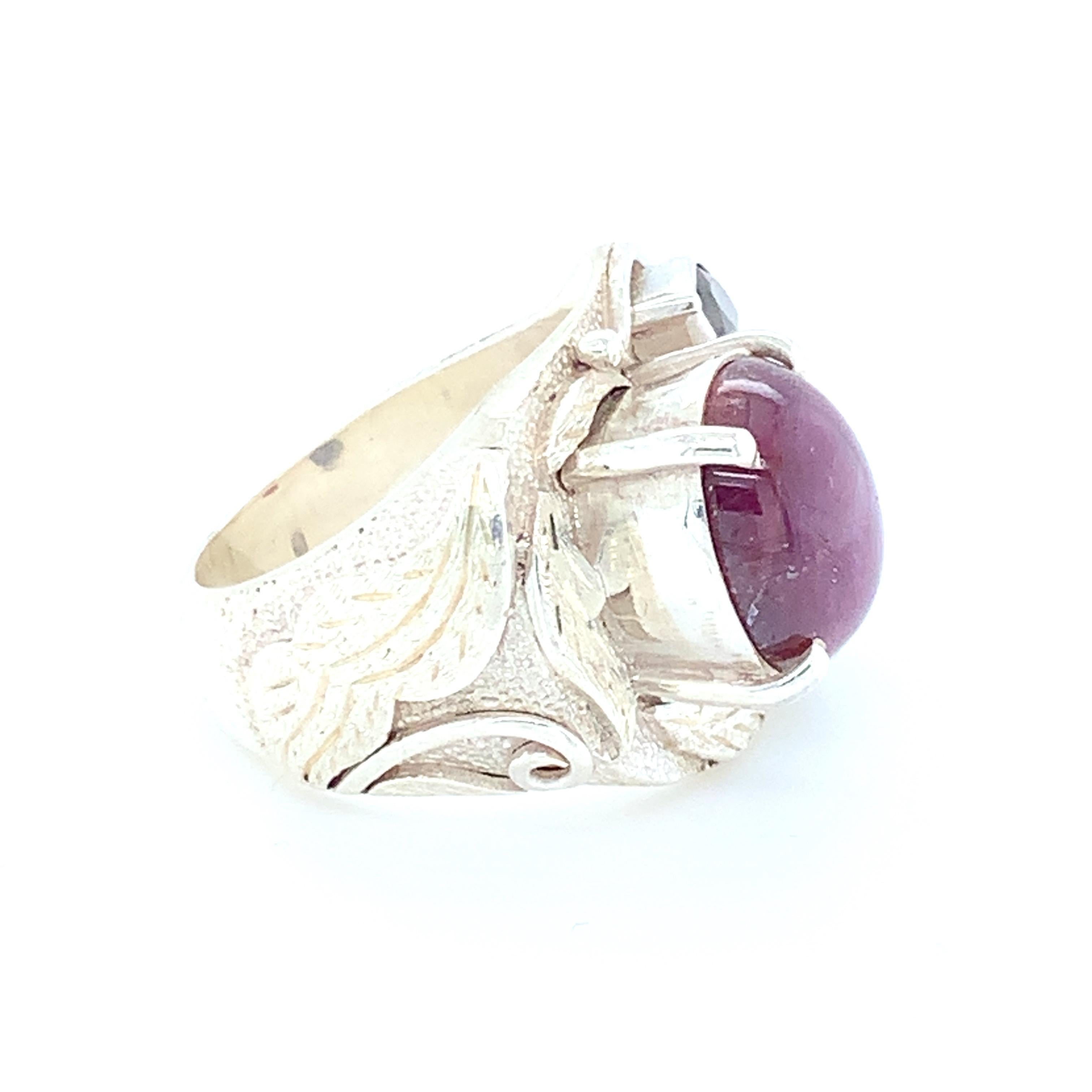 Handcrafted Natural Star Ruby One of a Kind Sterling Silver Cocktail Ring For Sale 1