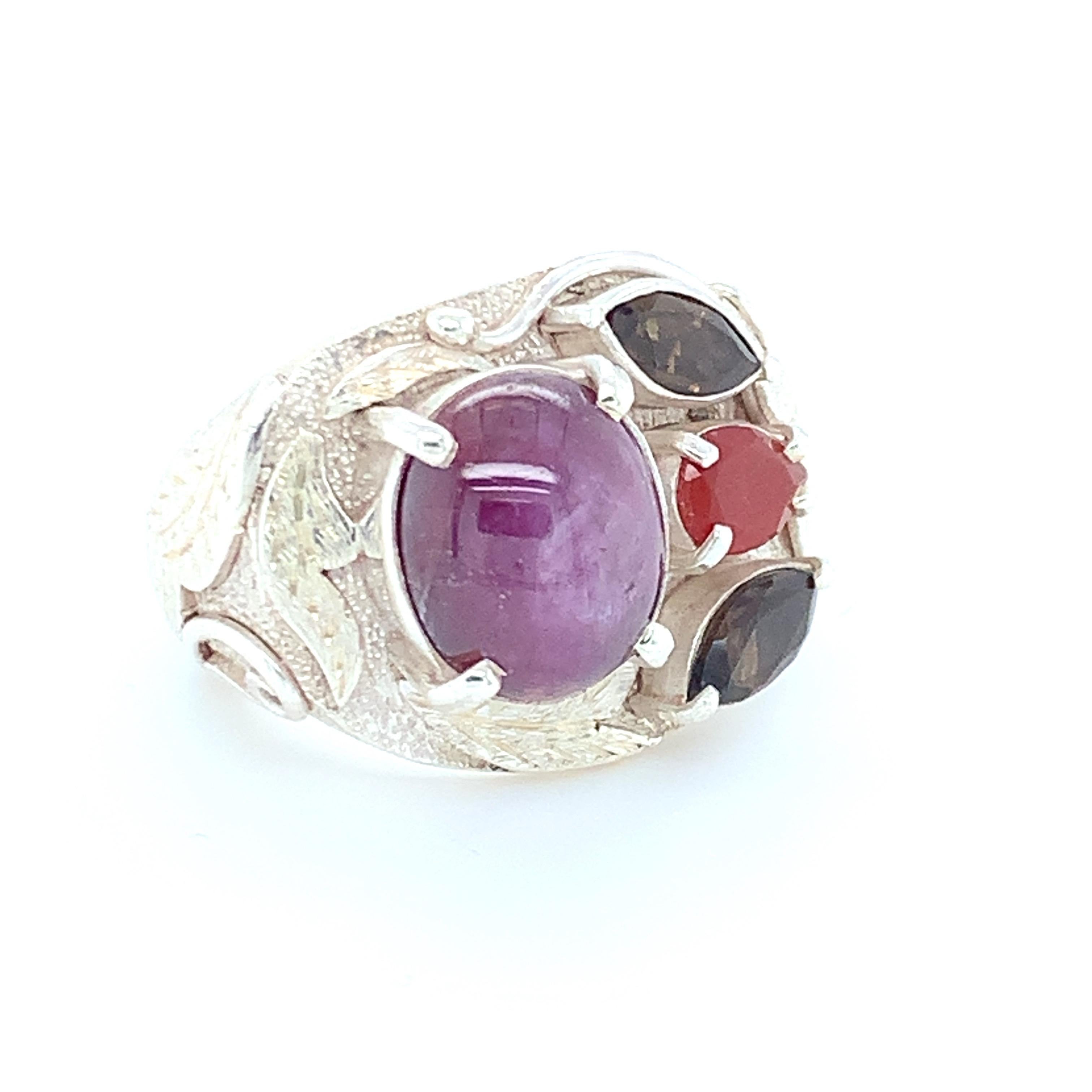 Handcrafted Natural Star Ruby One of a Kind Sterling Silver Cocktail Ring For Sale 2