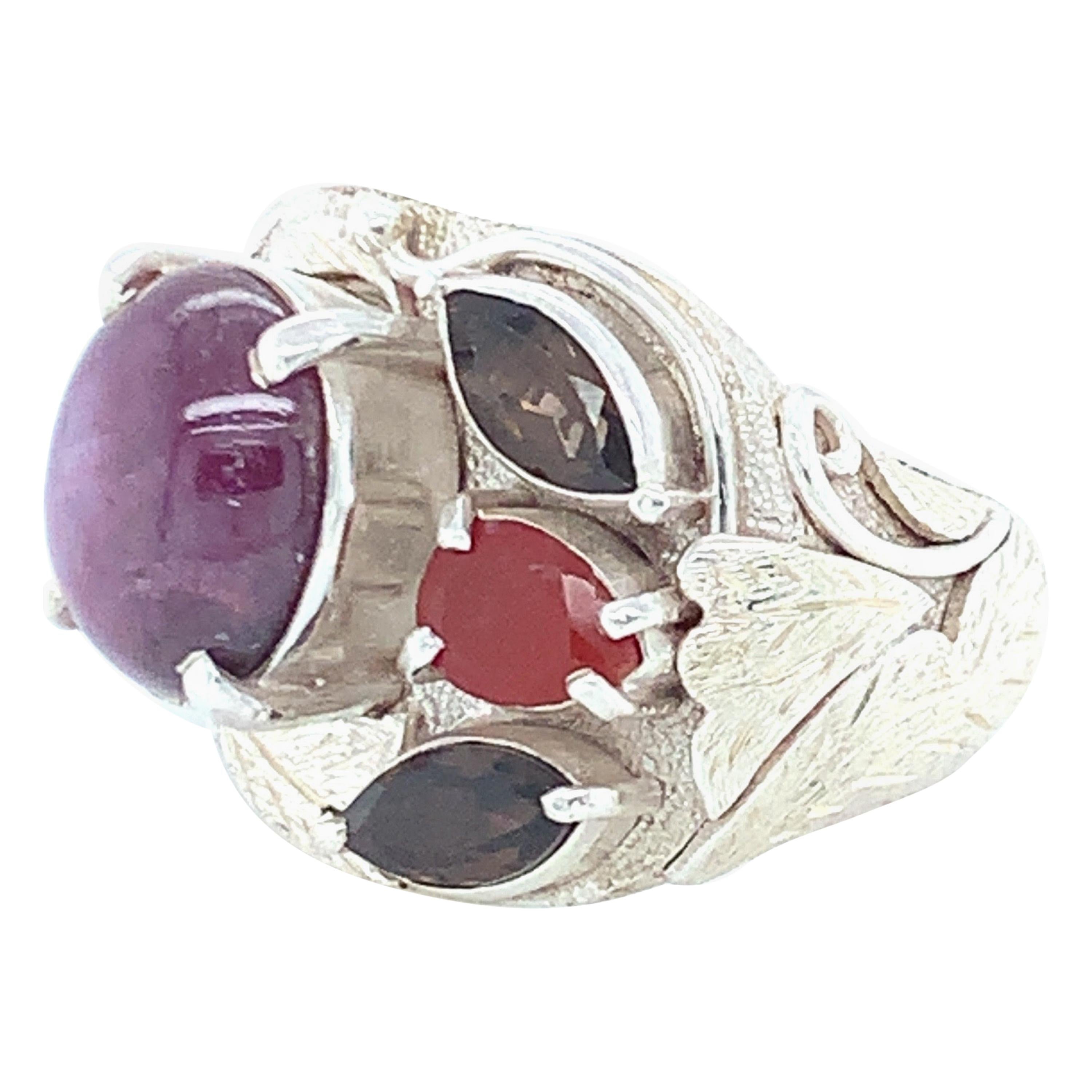 Handcrafted Natural Star Ruby One of a Kind Sterling Silver Cocktail Ring For Sale