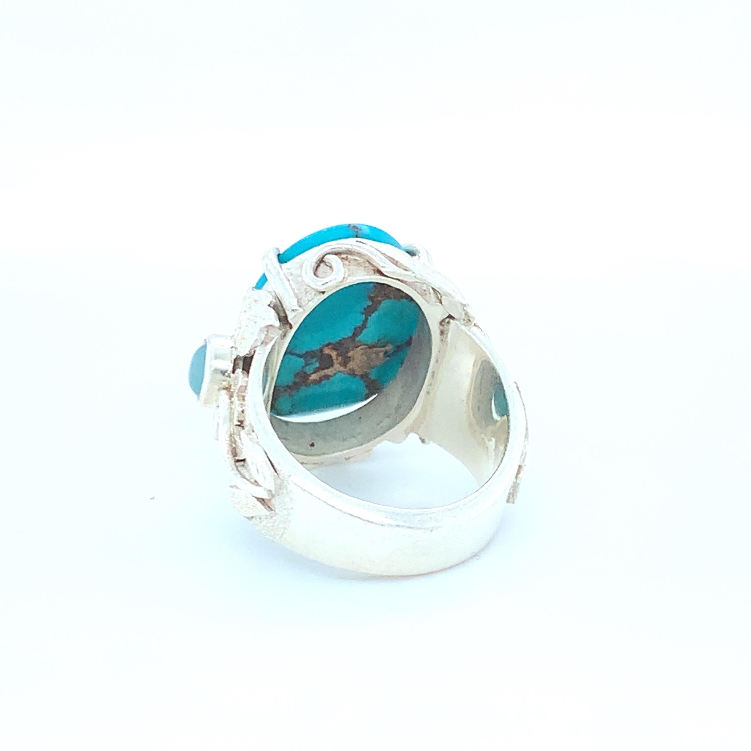 Artisan Handcrafted Natural Turquoise One of a Kind Sterling Cocktail Ring For Sale