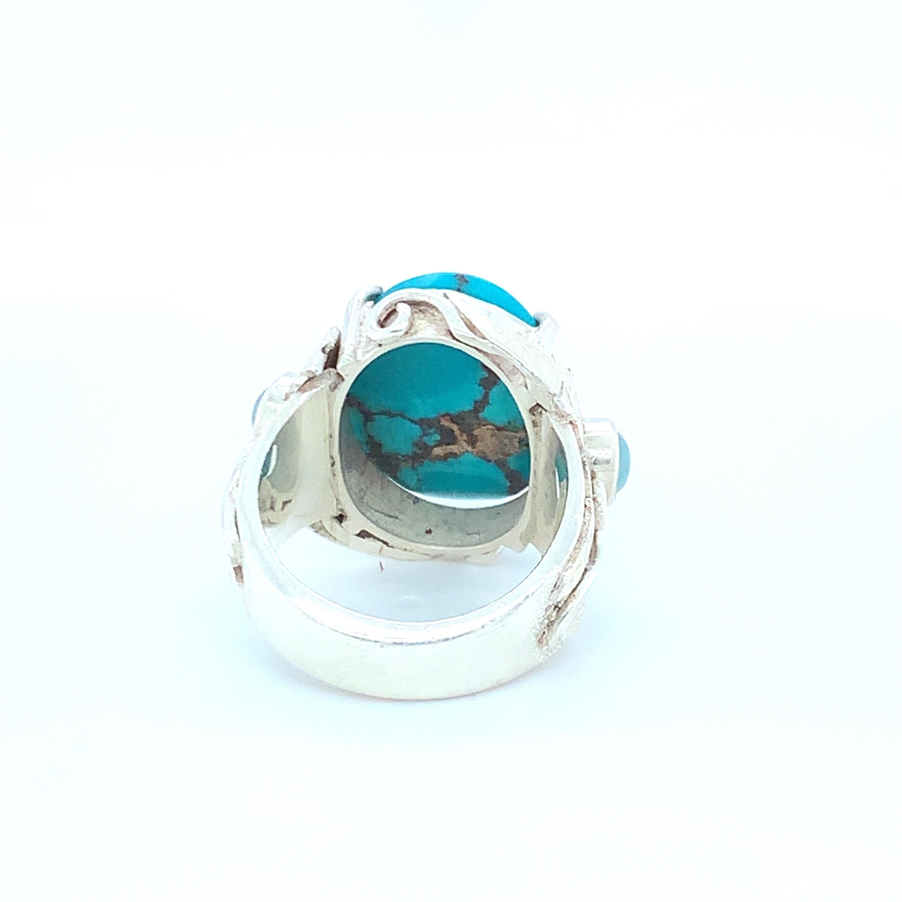 Women's Handcrafted Natural Turquoise One of a Kind Sterling Cocktail Ring For Sale