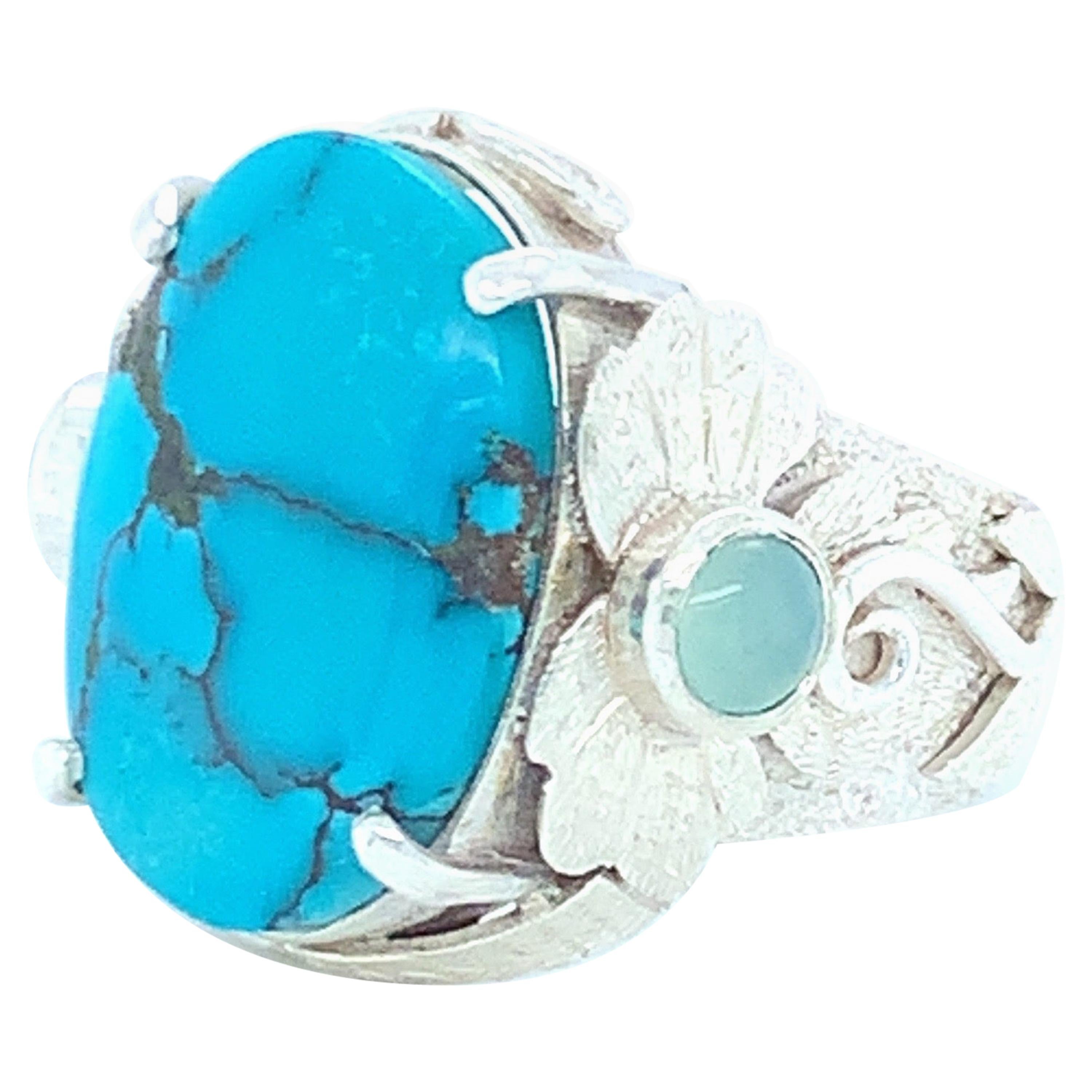 Handcrafted Natural Turquoise One of a Kind Sterling Cocktail Ring