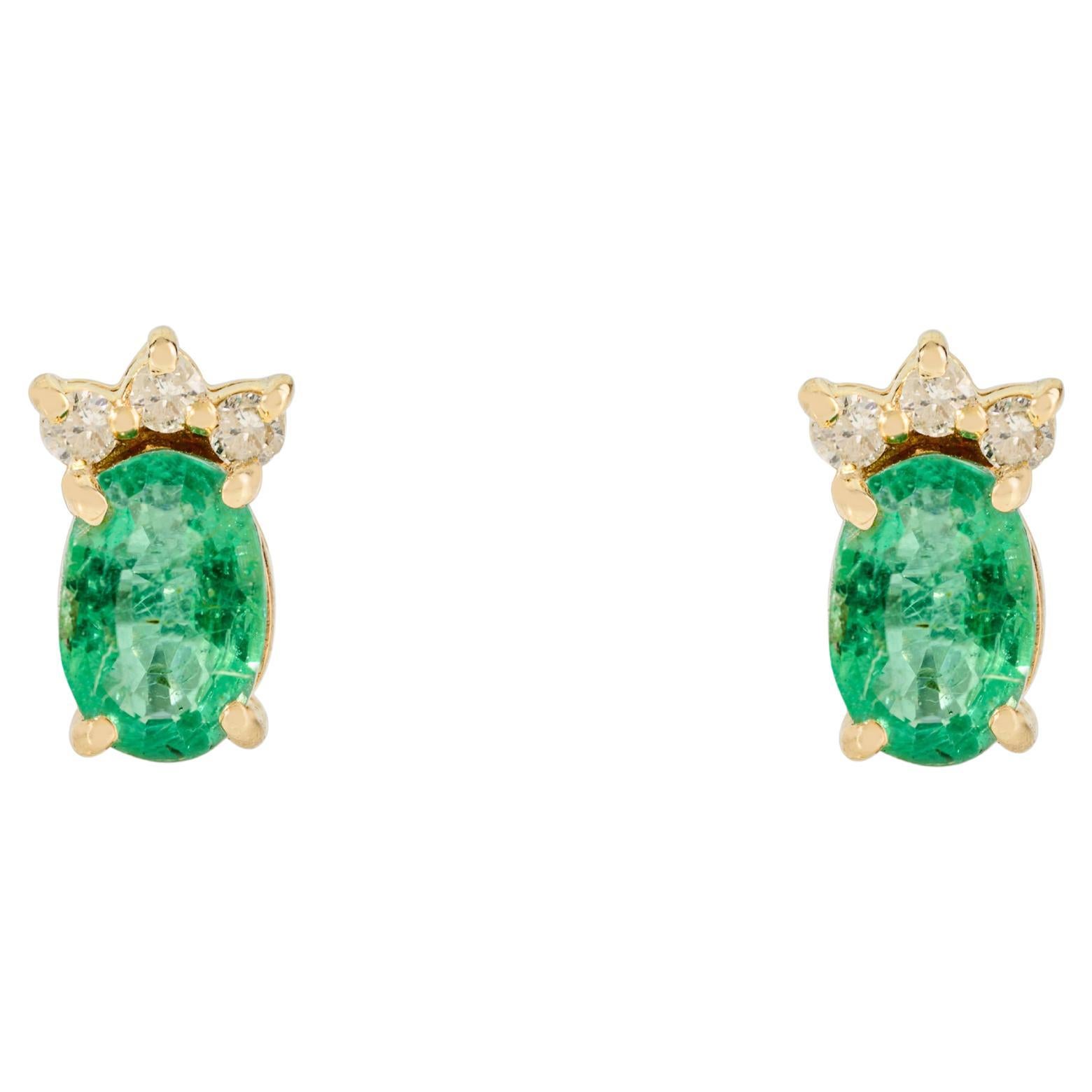 Orecchini con smeraldo naturale dello Zambia e diamanti in oro giallo 14k realizzati a mano