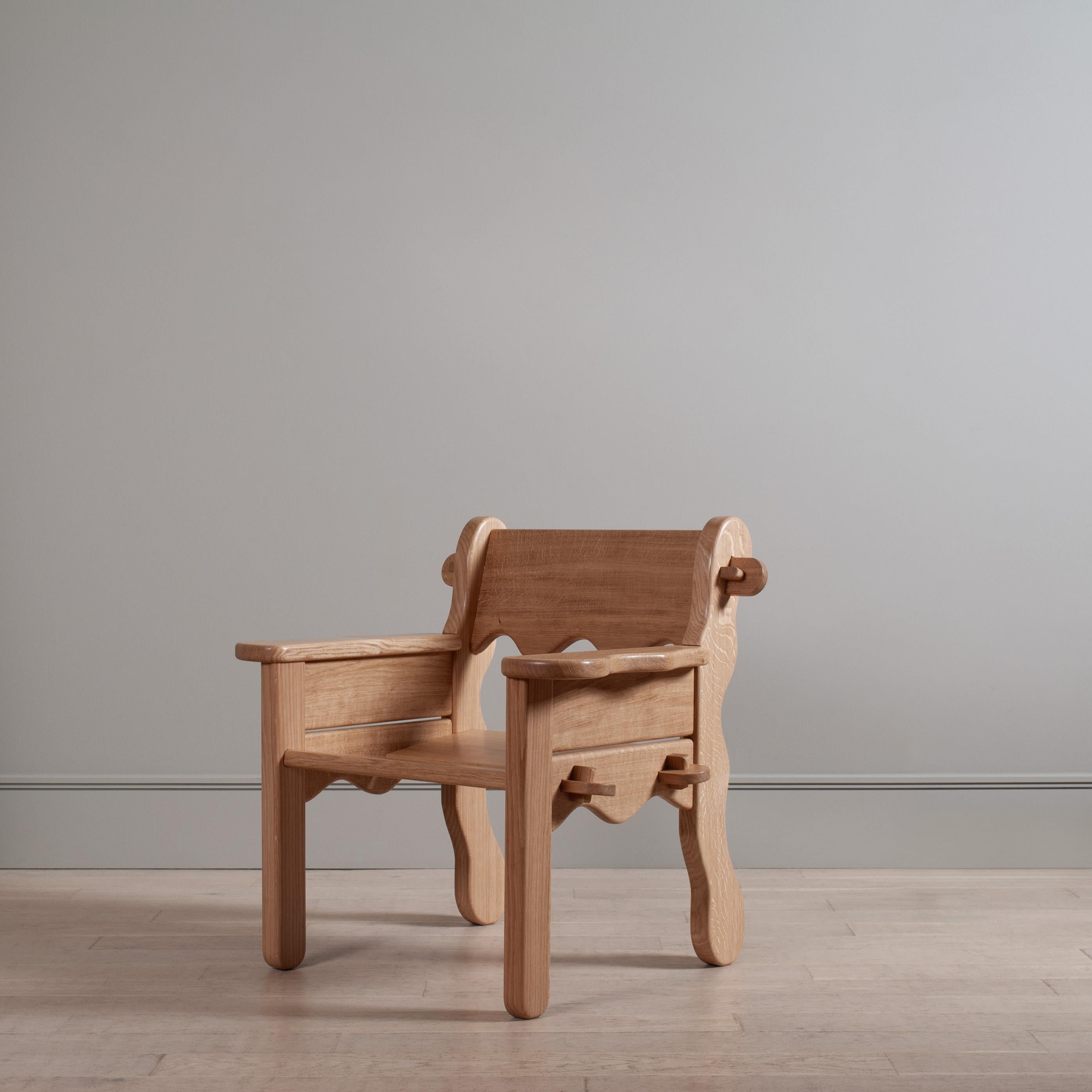 English Handcrafted Oak Lounge Chair For Sale