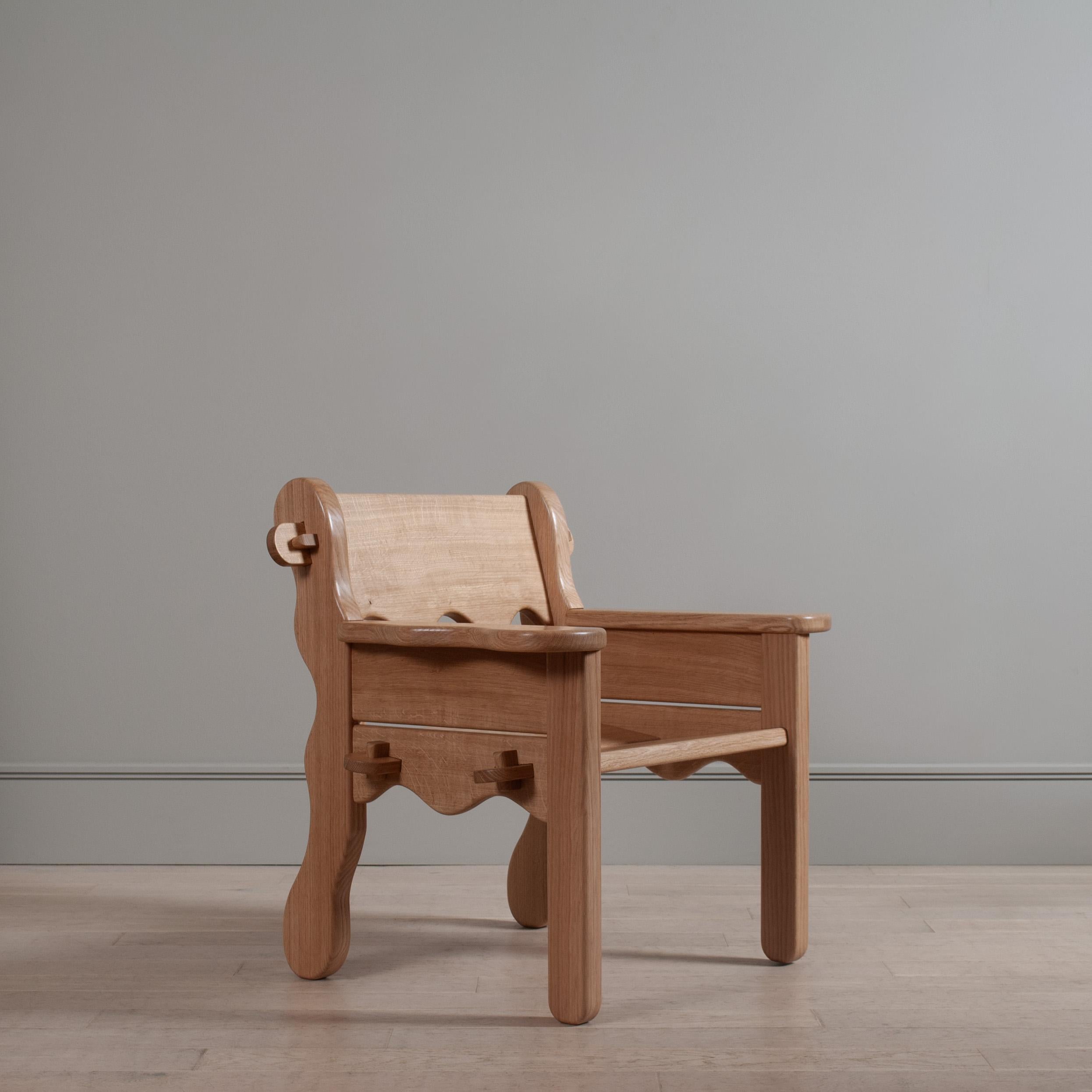 Handcrafted Oak Lounge Chair For Sale 1