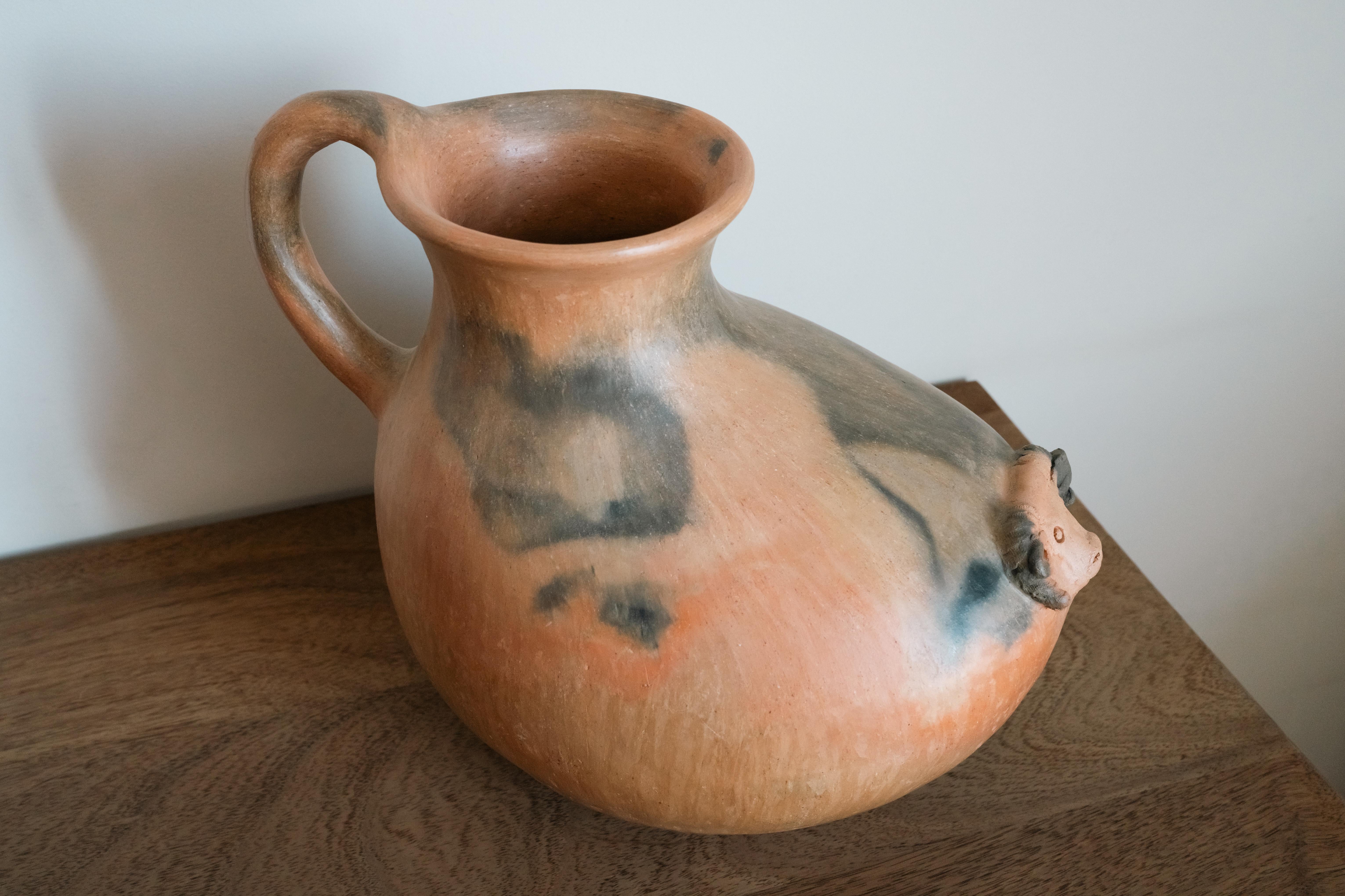 Vasija de barro artesanal oaxaqueña Nativo mexicano Jarrón artesanal oaxaqueño Decoración acuática Moderno orgánico en venta