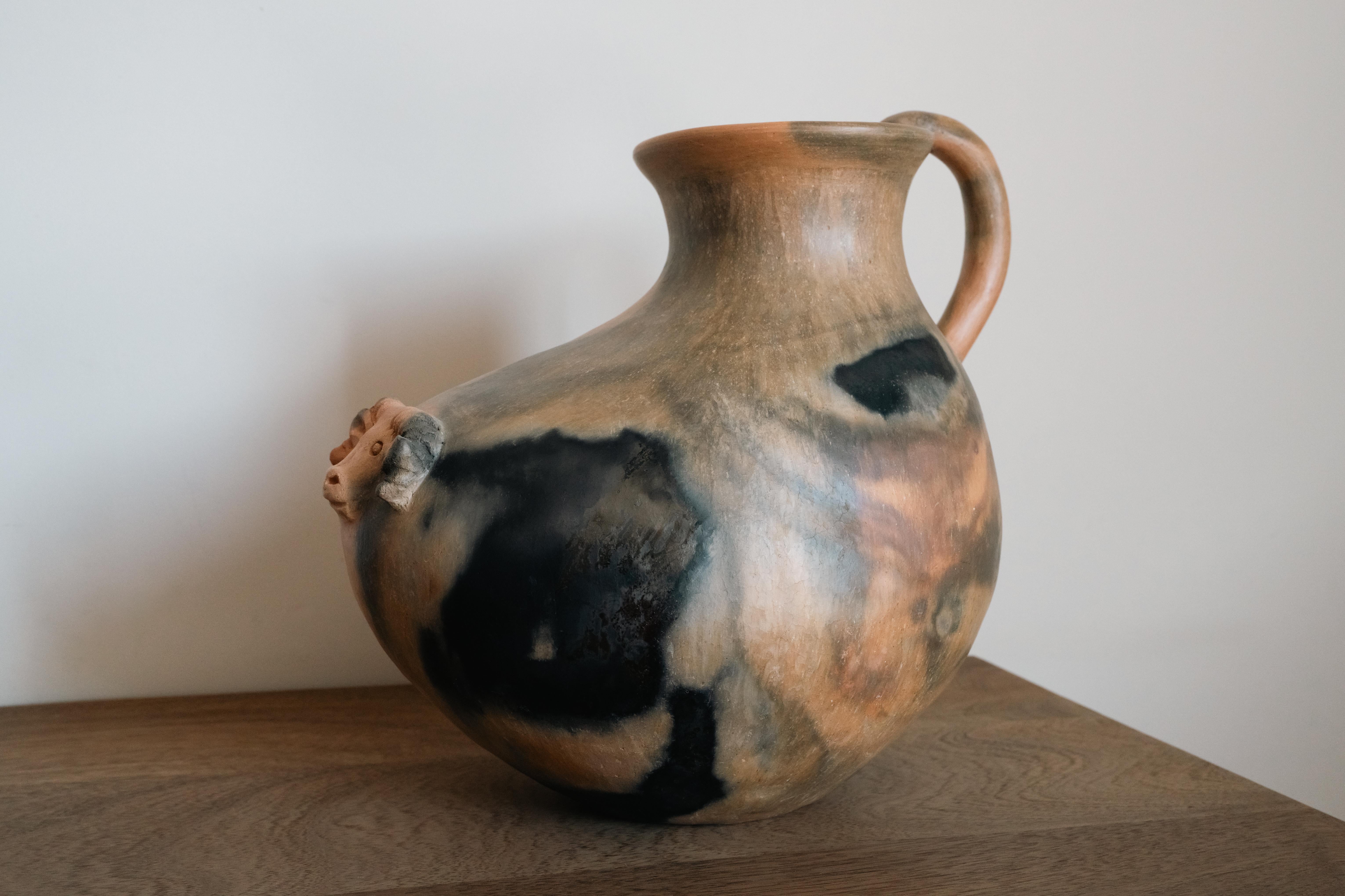 Vasija de barro artesanal oaxaqueña Nativo mexicano Jarrón artesanal oaxaqueño Decoración acuática en venta 1