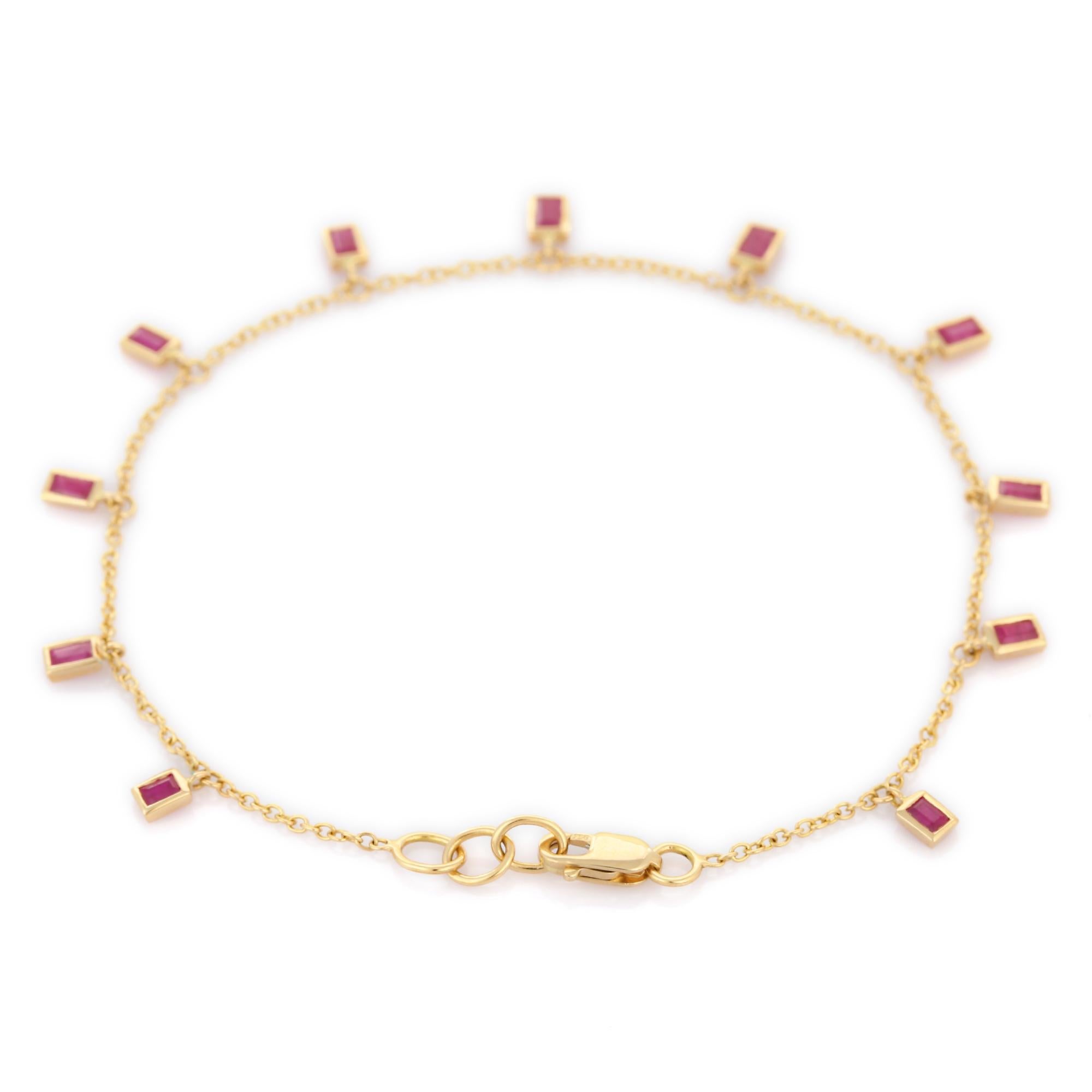 Bracelet pendentif en or jaune 18 carats avec rubis taill en octogone, fabriqu  la main.  Neuf - En vente à Houston, TX