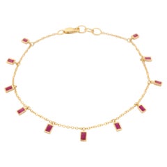 Handcrafted Octagon Cut Ruby Dangling Chain Bracelet in 18 Karat Yellow Gold 
