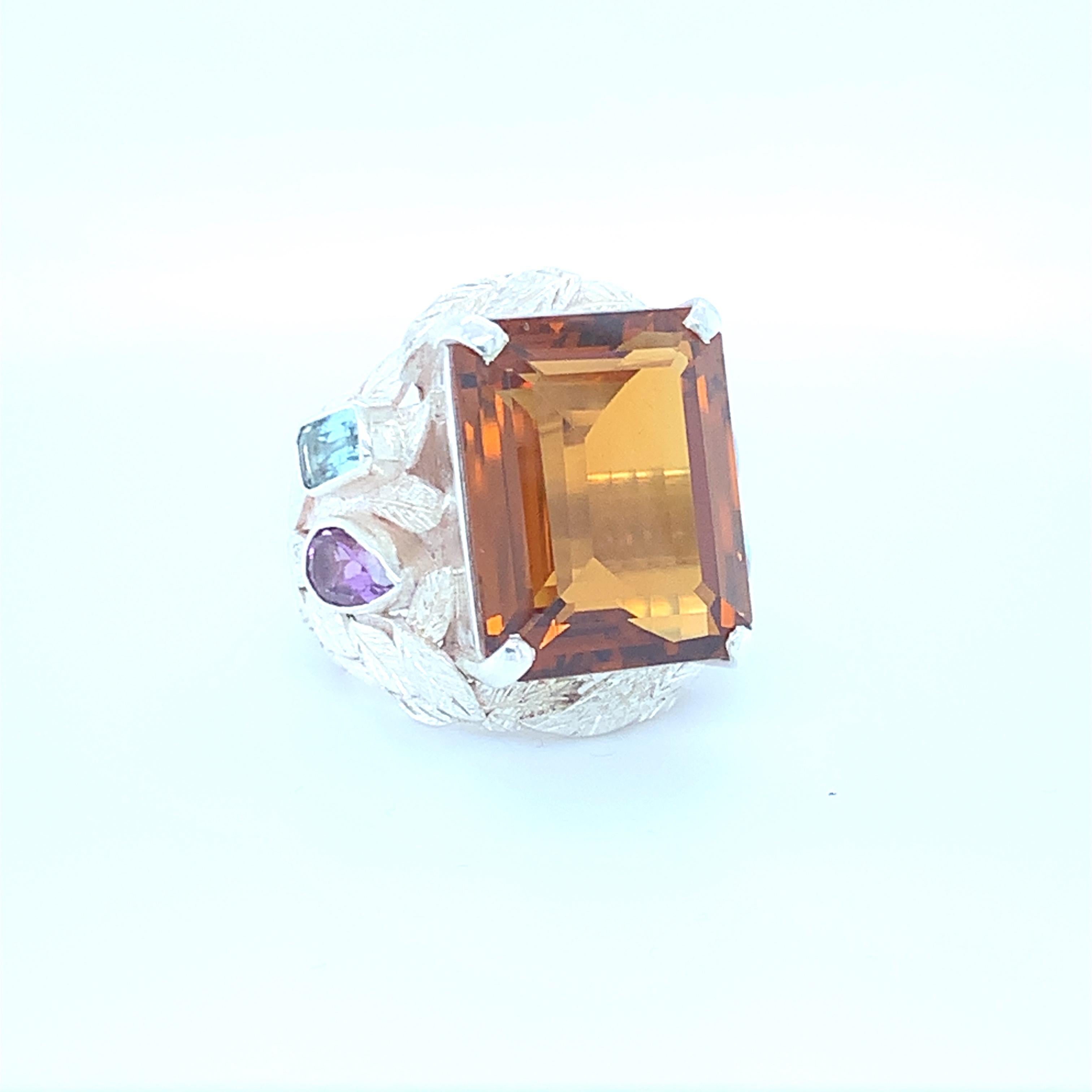Handcrafted One of a Kind Brandy Topaz Cocktail Ring Set in Sterling Silver In New Condition For Sale In Trumbull, CT