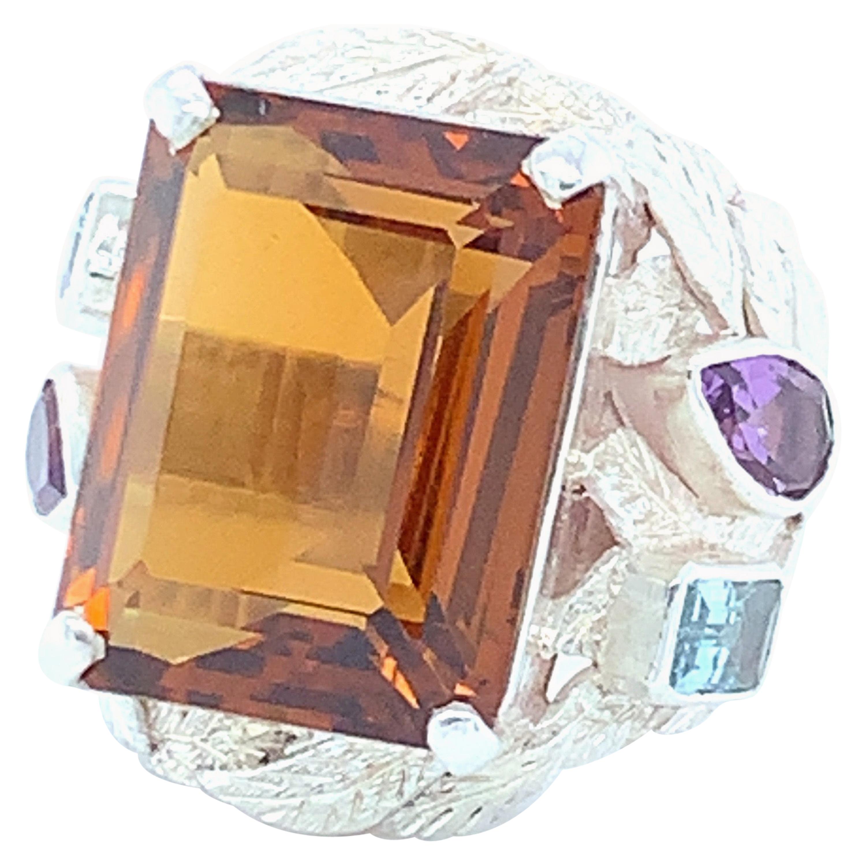 Handcrafted One of a Kind Brandy Topaz Cocktail Ring Set in Sterling Silver For Sale