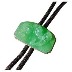 Handcrafted Orchid Flower Vivid Green Jade Pendant Necklace with Cord in Silver