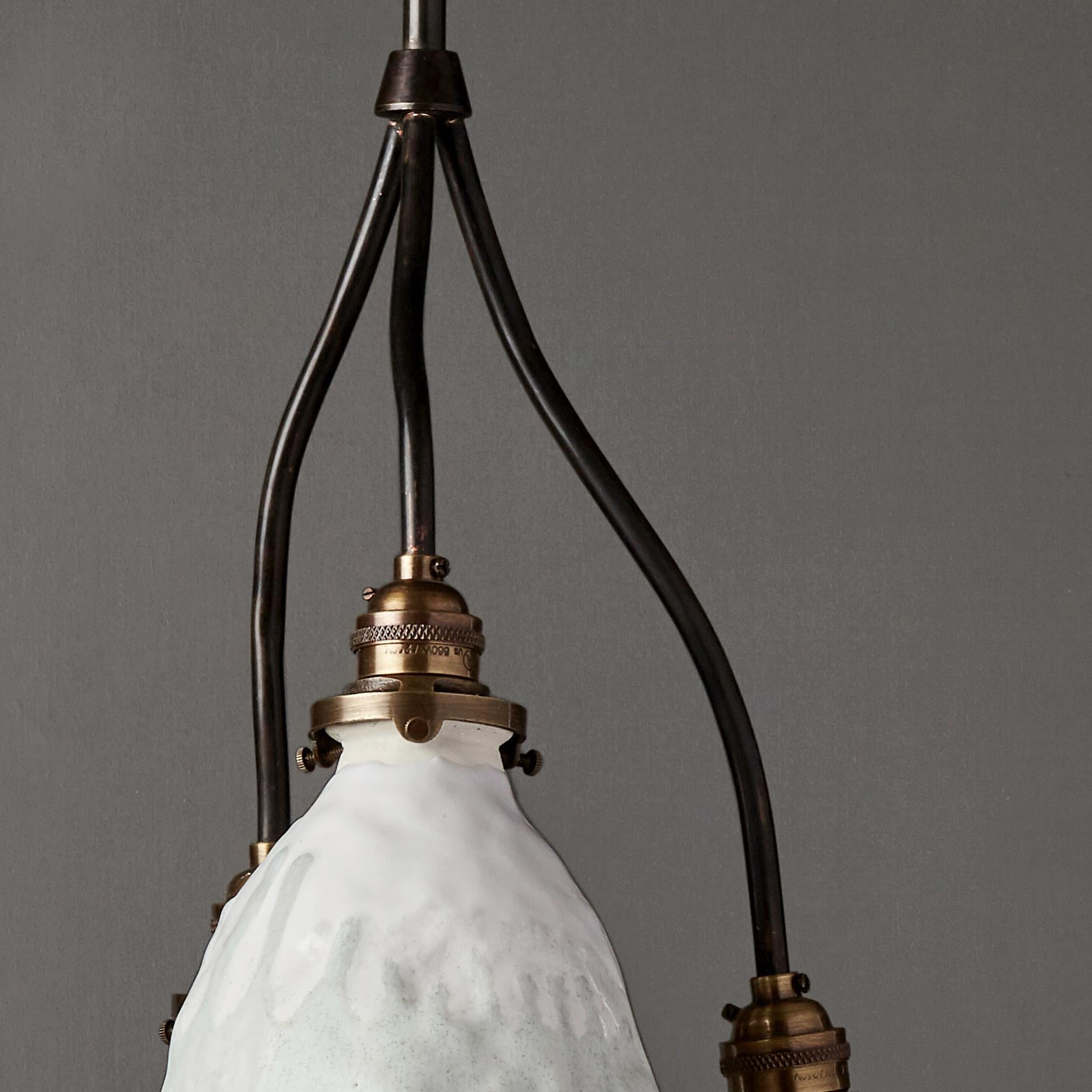 American Handcrafted Organic Modern Textured Porcelain Three Shade Pendant For Sale
