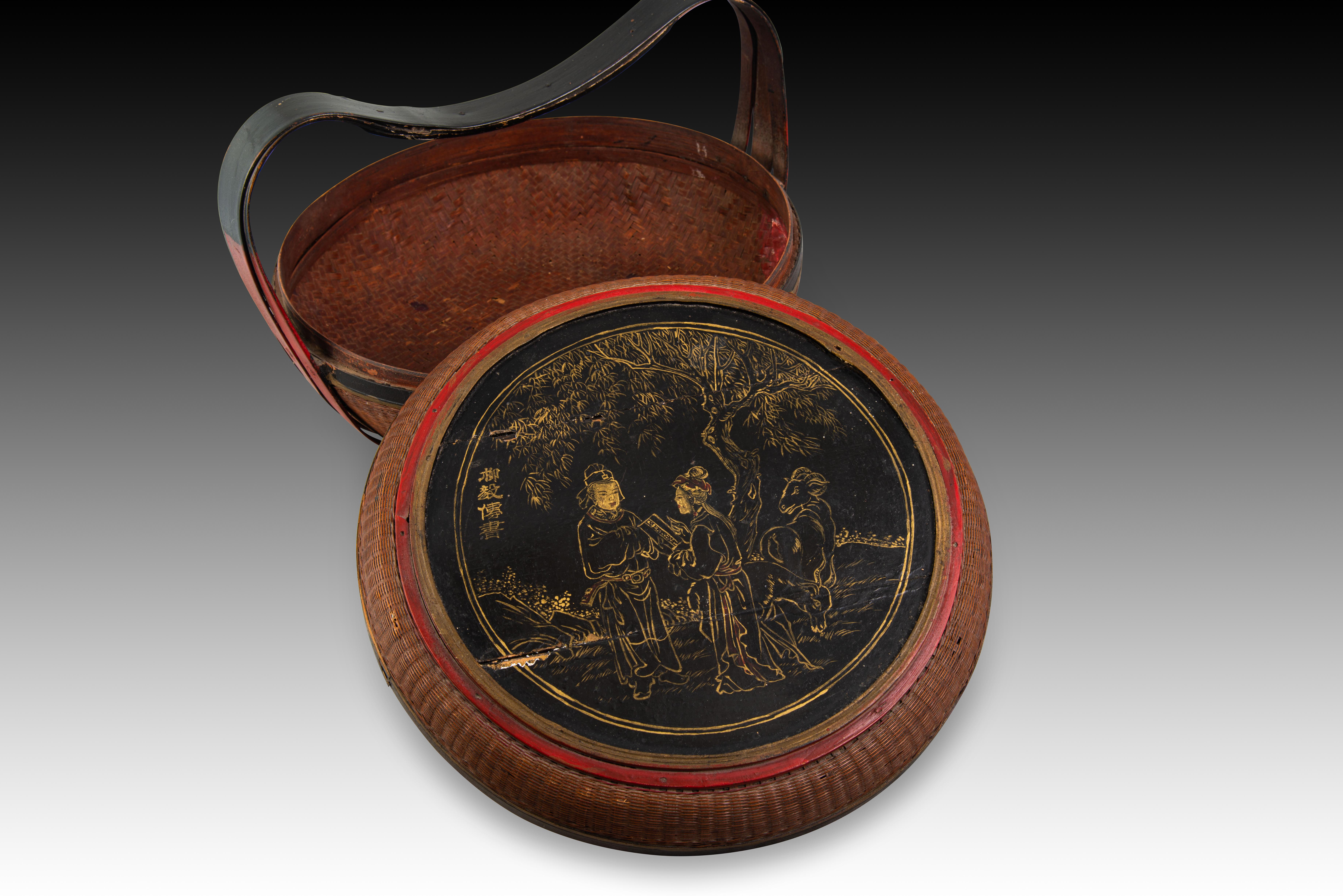 Other Handcrafted oriental basket. Around 1950. For Sale