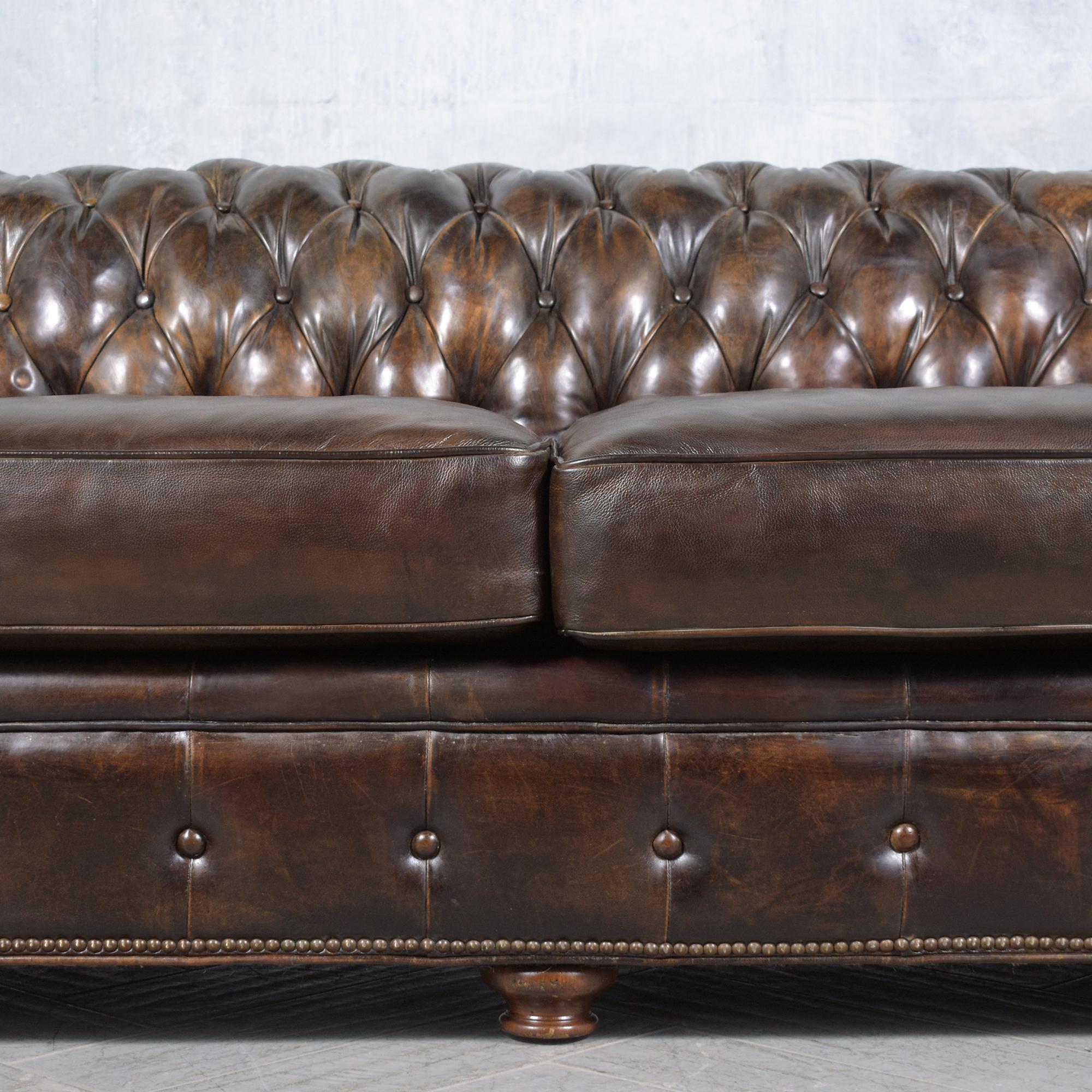 European 1970s Vintage Chesterfield Sofa: Brown Leather Elegance