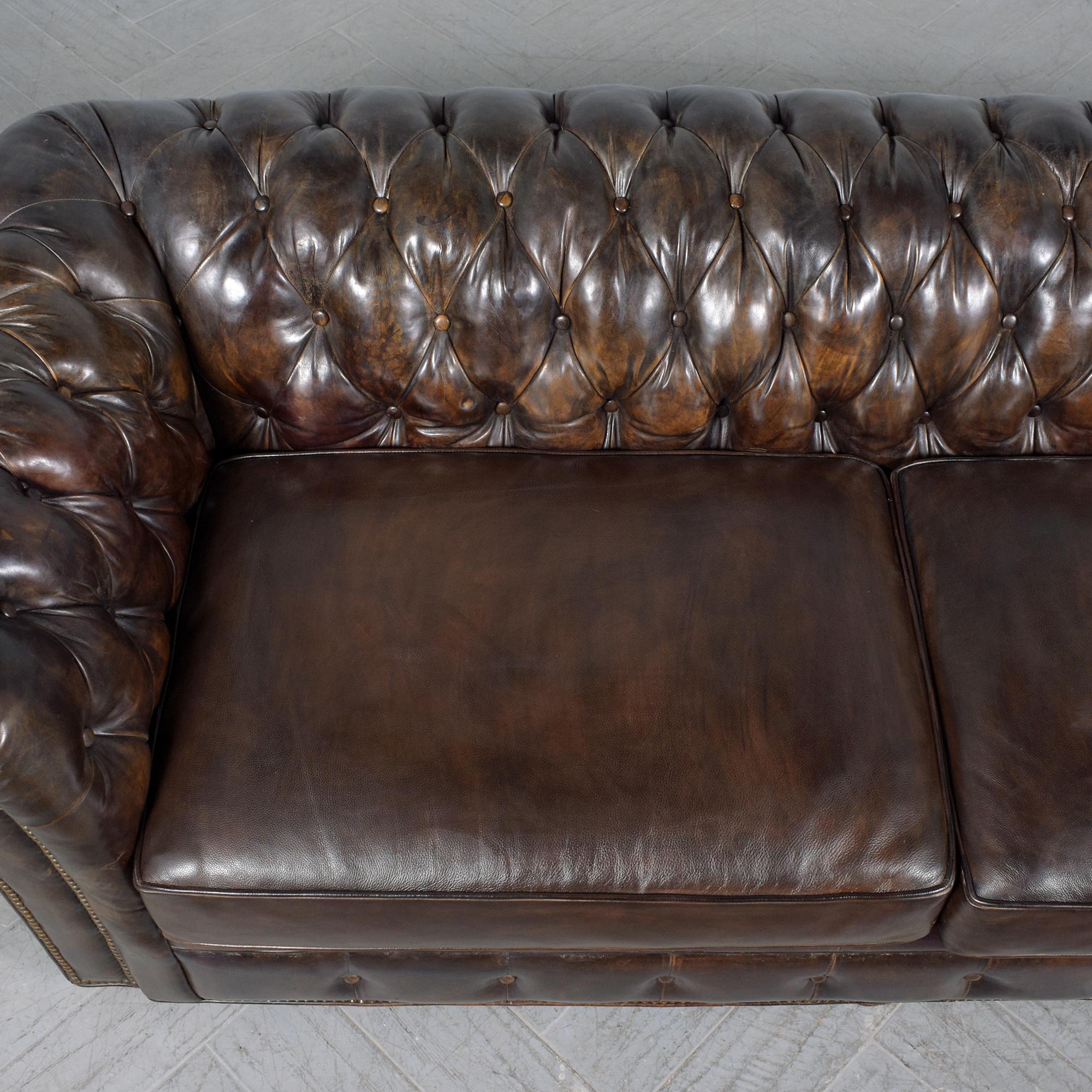 Polished 1970s Vintage Chesterfield Sofa: Brown Leather Elegance