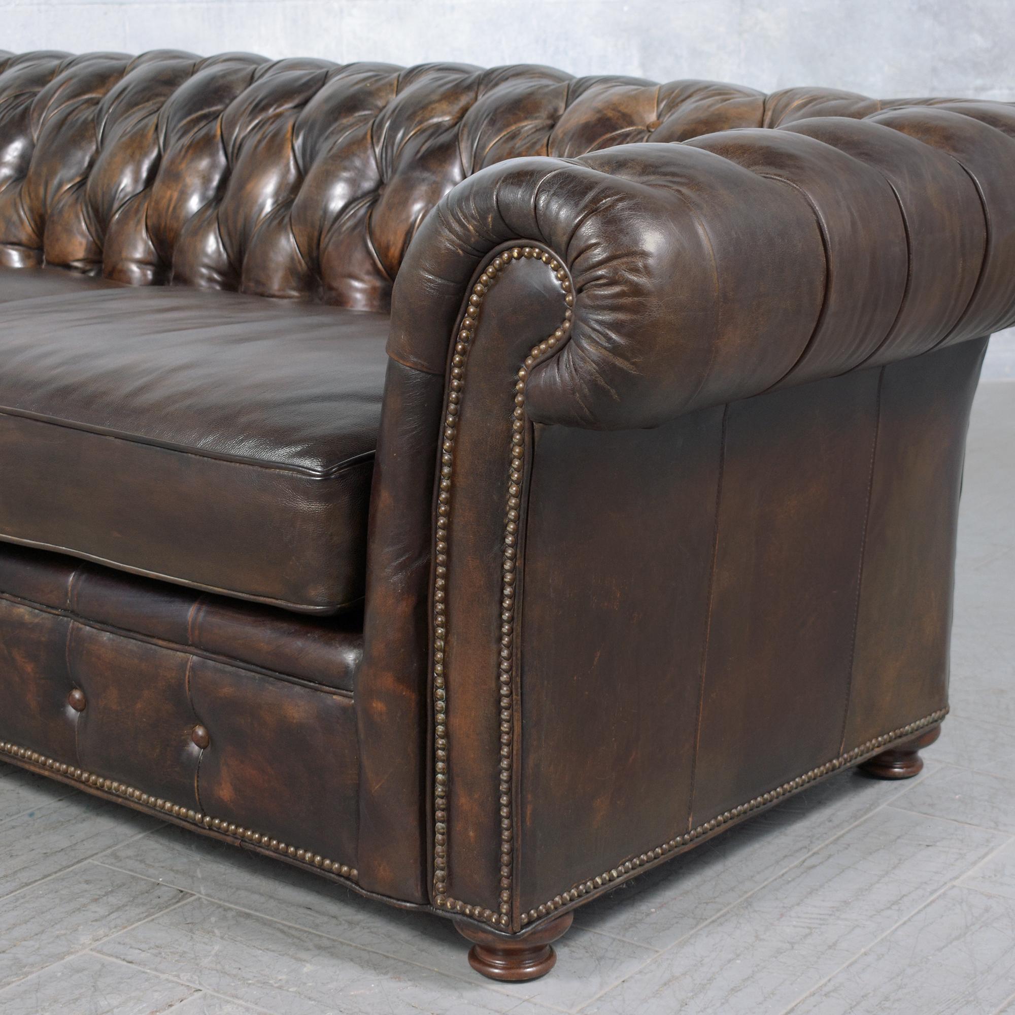 Lacquer 1970s Vintage Chesterfield Sofa: Brown Leather Elegance